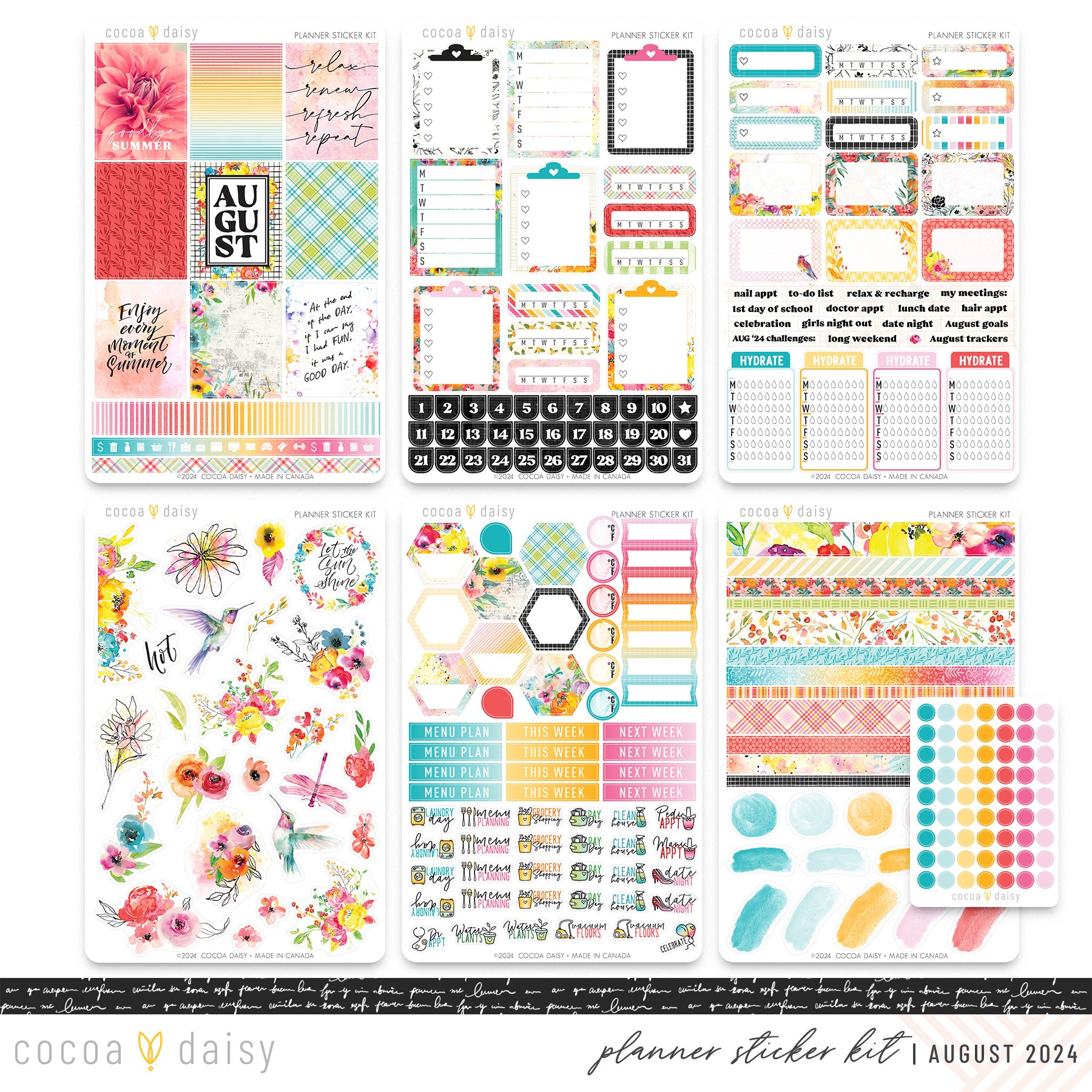 Sundrenched Planner Stickers August 2024 Cocoa Daisy