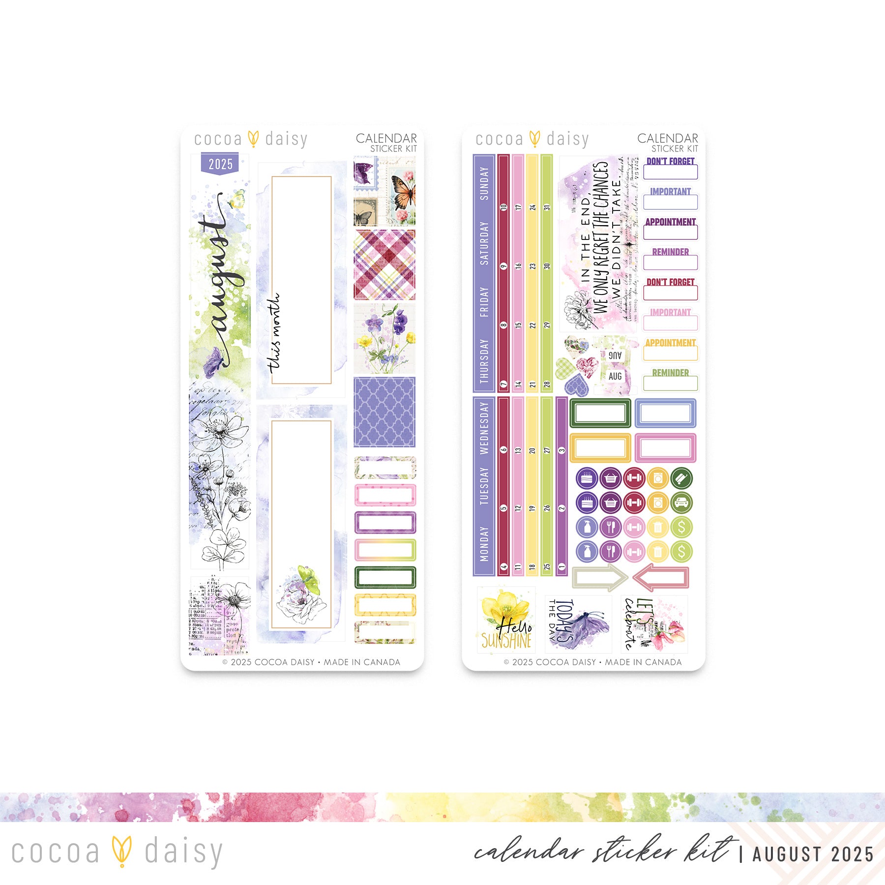 Flutterby Calendar Stickers for Daisy Weeks - August 2025 – Cocoa Daisy