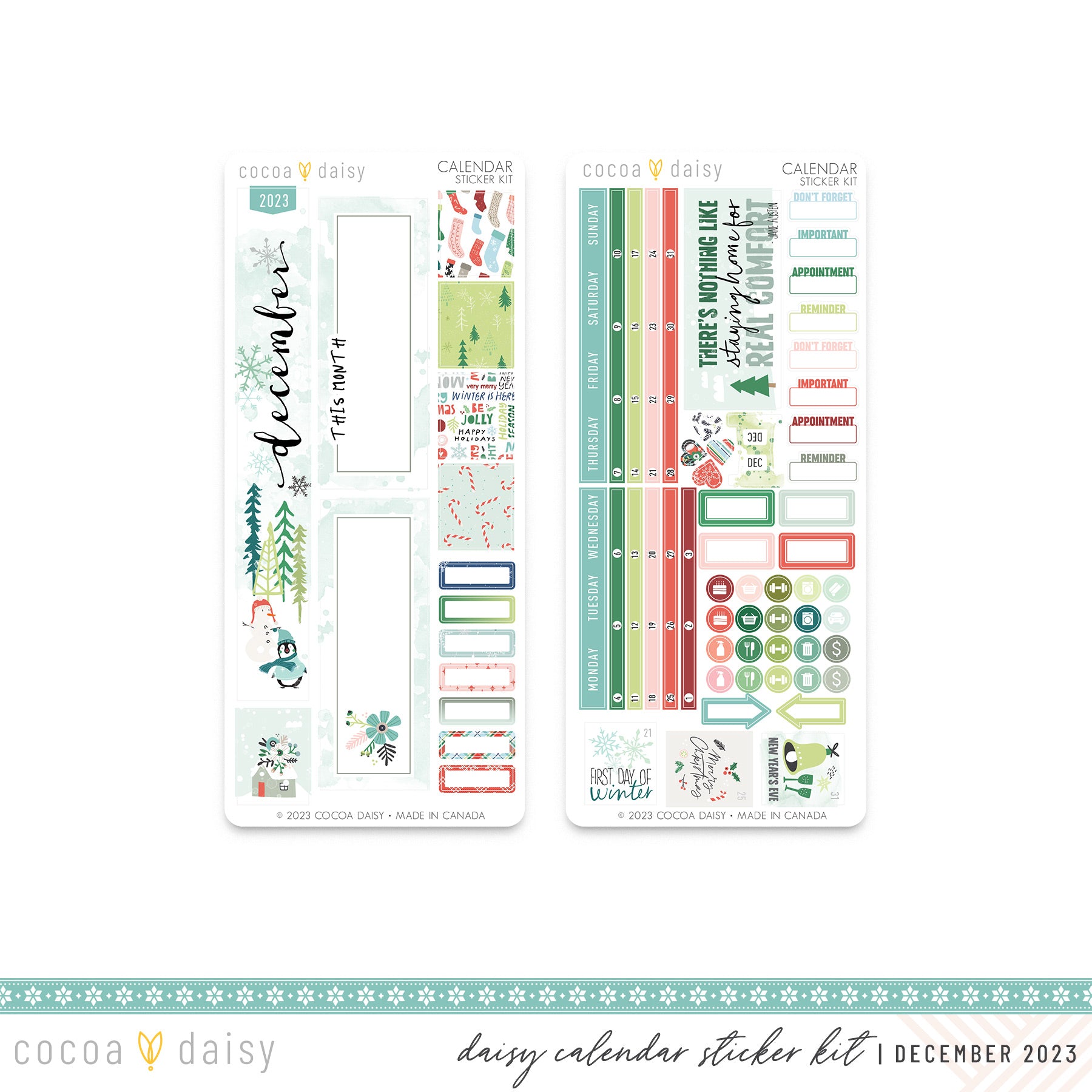 Let It Snow Calendar Stickers for Daisy Weeks December 2023 Cocoa Daisy