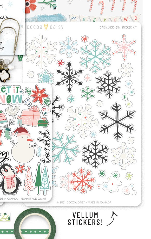 Let It Snow Large Vellum "Snowflake" Sticker Sheet from the Planner Add On - December 2023
