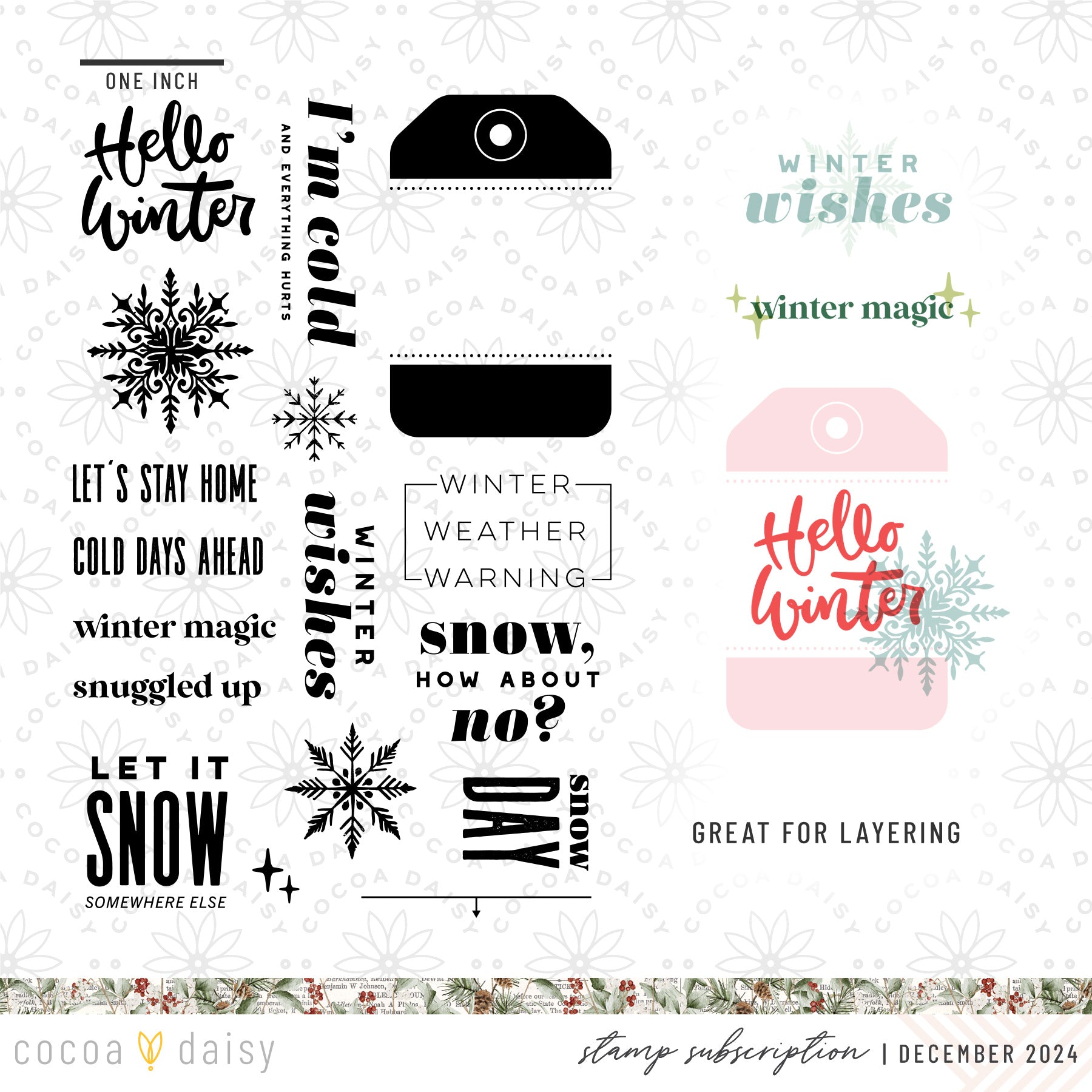 Cedar & Snow "Winter Wishes" Stamp Set December 2024 Cocoa Daisy