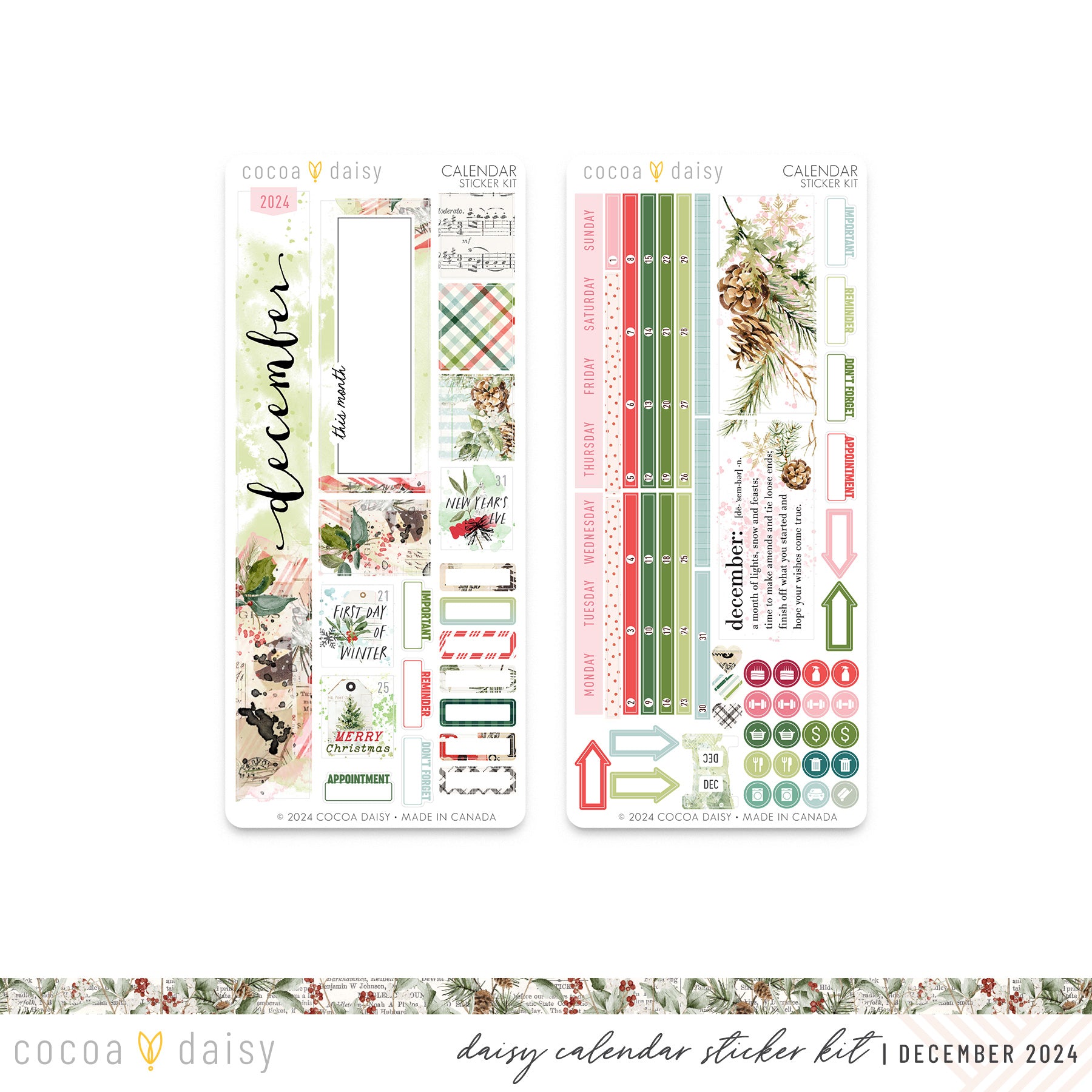 Cedar & Snow Calendar Stickers for Daisy Weeks - December 2024 – Cocoa ...