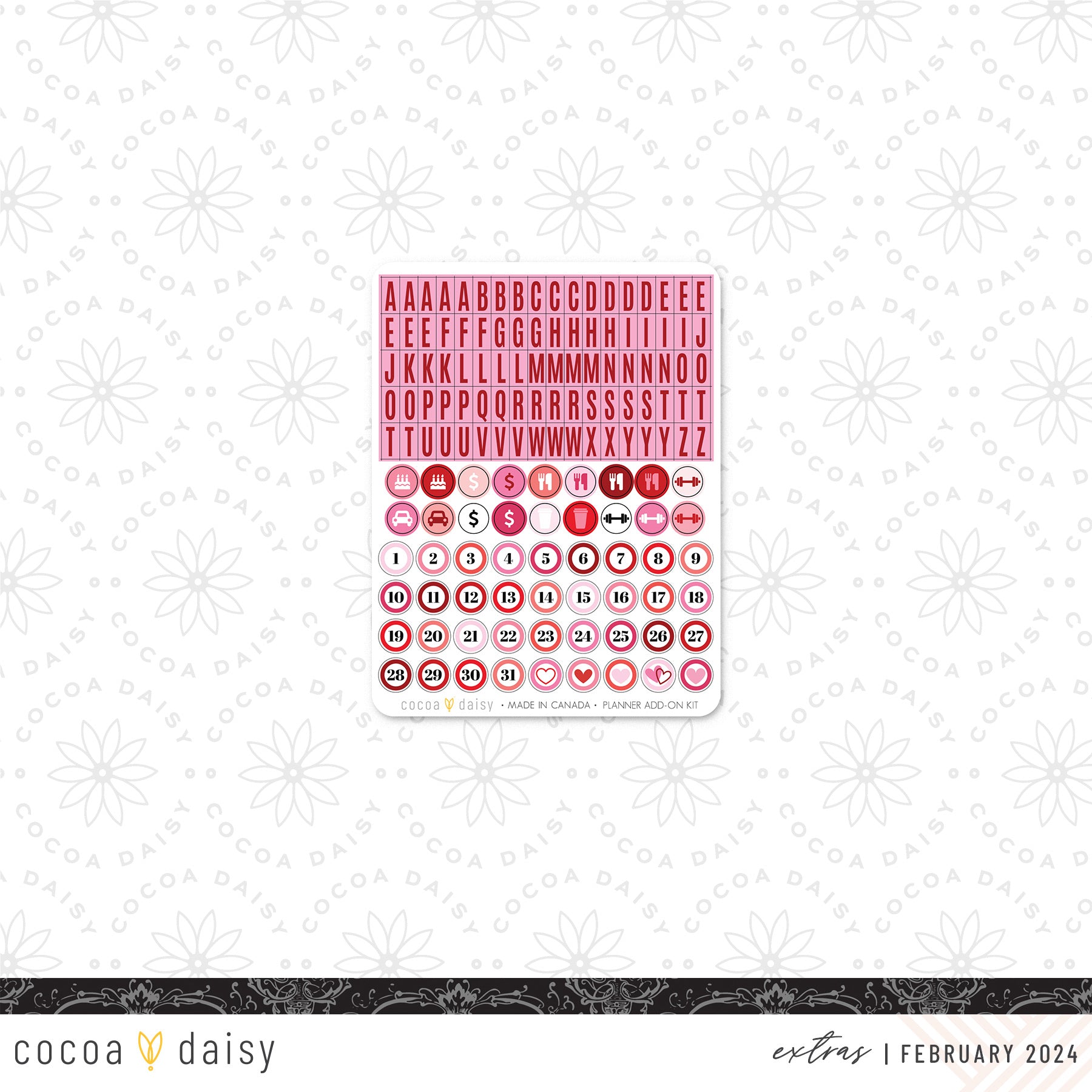Wonderland "Alpha & Number" Planner Add On Sticker Sheet - January 2024