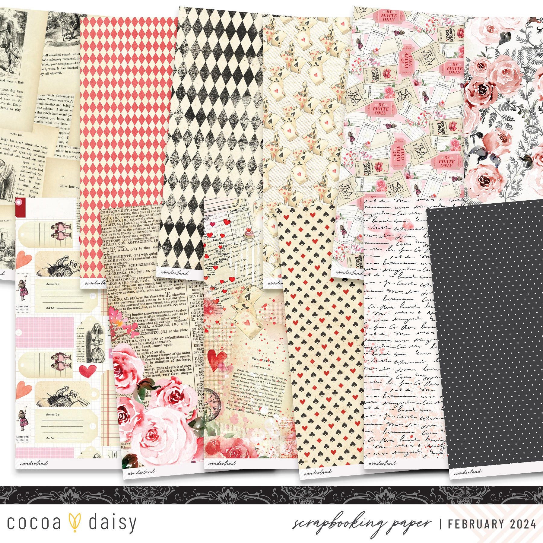 Wonderland  12x12 Set of Monthly Papers February 2024
