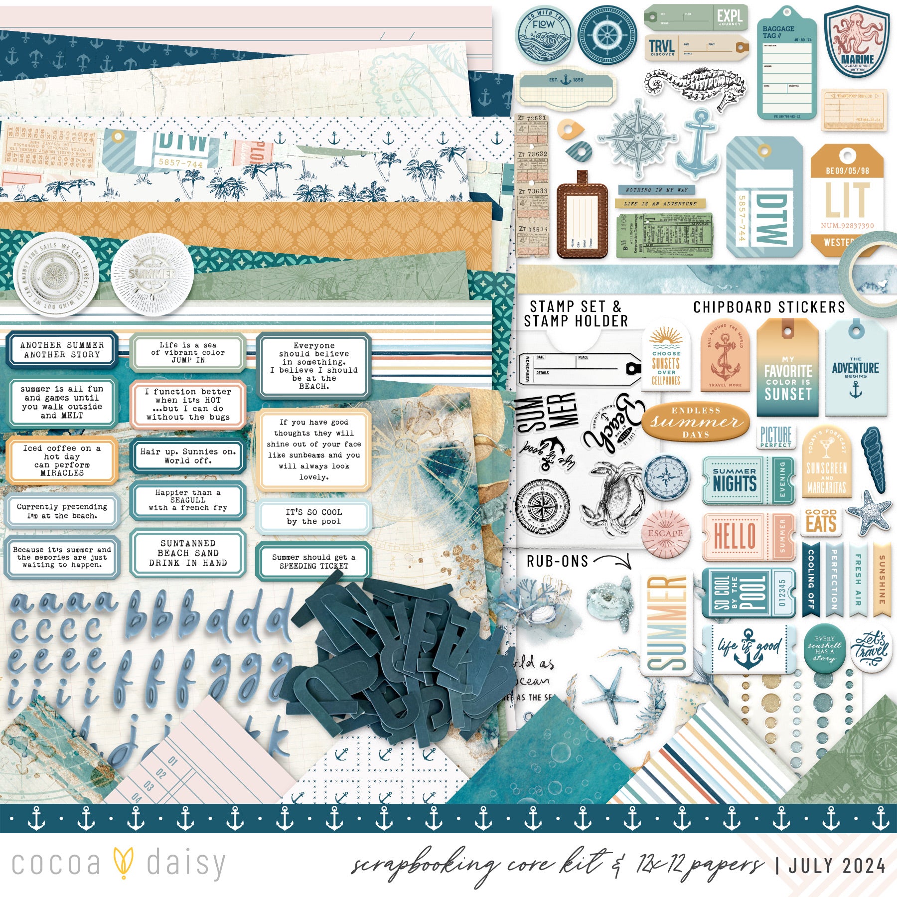 Into The Blue Scrapbooking Kit - Choose Your Add On - July 2024