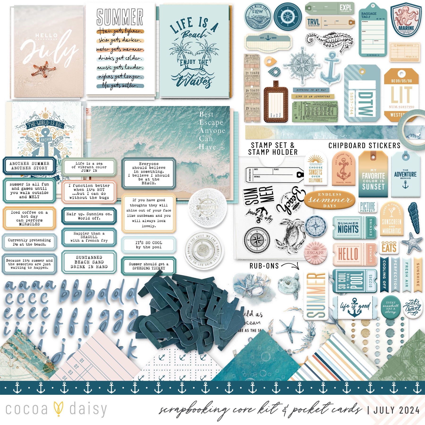 Into The Blue Scrapbooking Kit - Choose Your Add On - July 2024