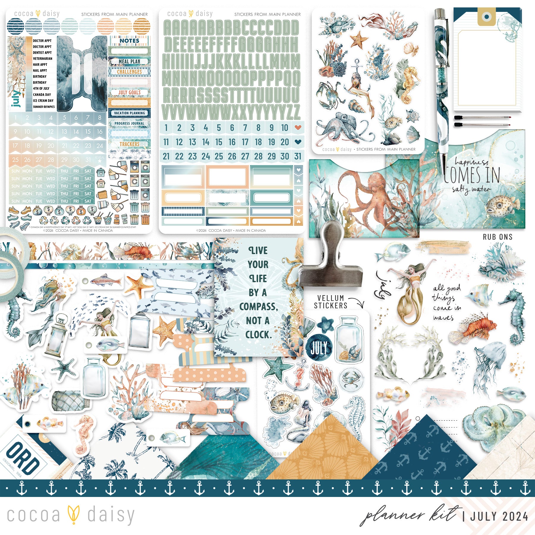 Into The Blue Planner Kit NO INSERTS July 2024 Cocoa Daisy