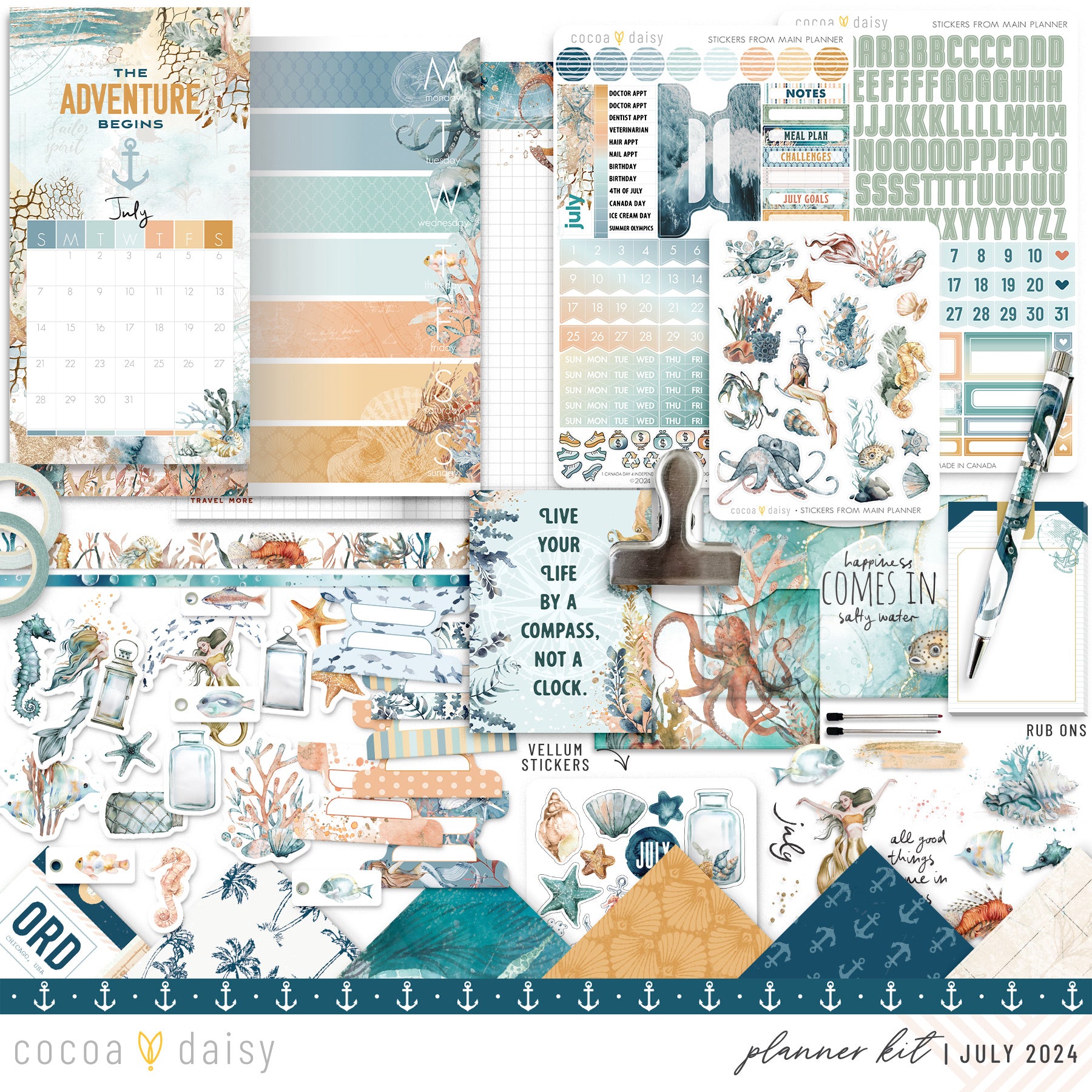 Into The Blue Planner Kit - Choose your insert or notebook July 2024