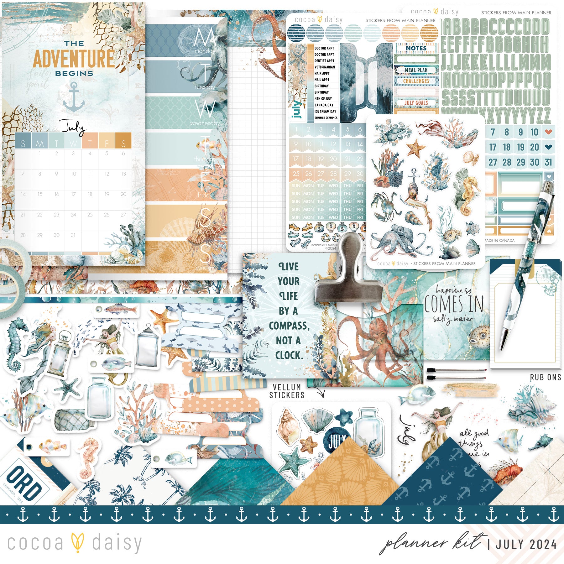 Into The Blue Planner Kit - Choose your insert or notebook July 2024