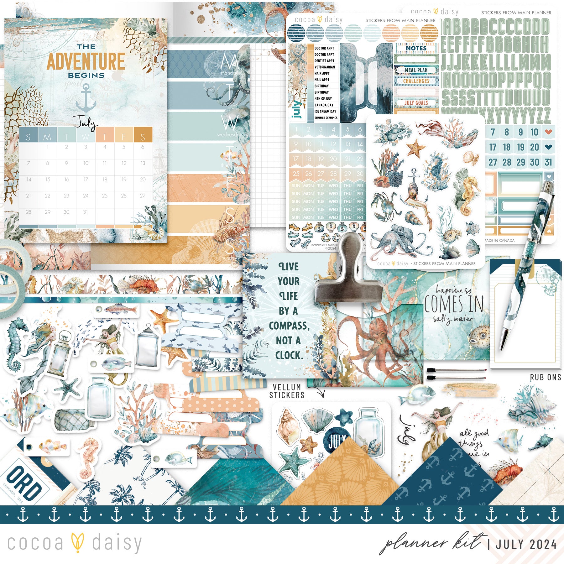 Into The Blue Planner Kit - Choose your insert or notebook July 2024