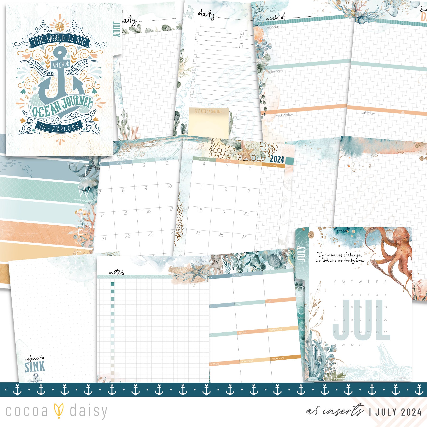 Into The Blue Inserts or notebook Only - Choose your size July 2024