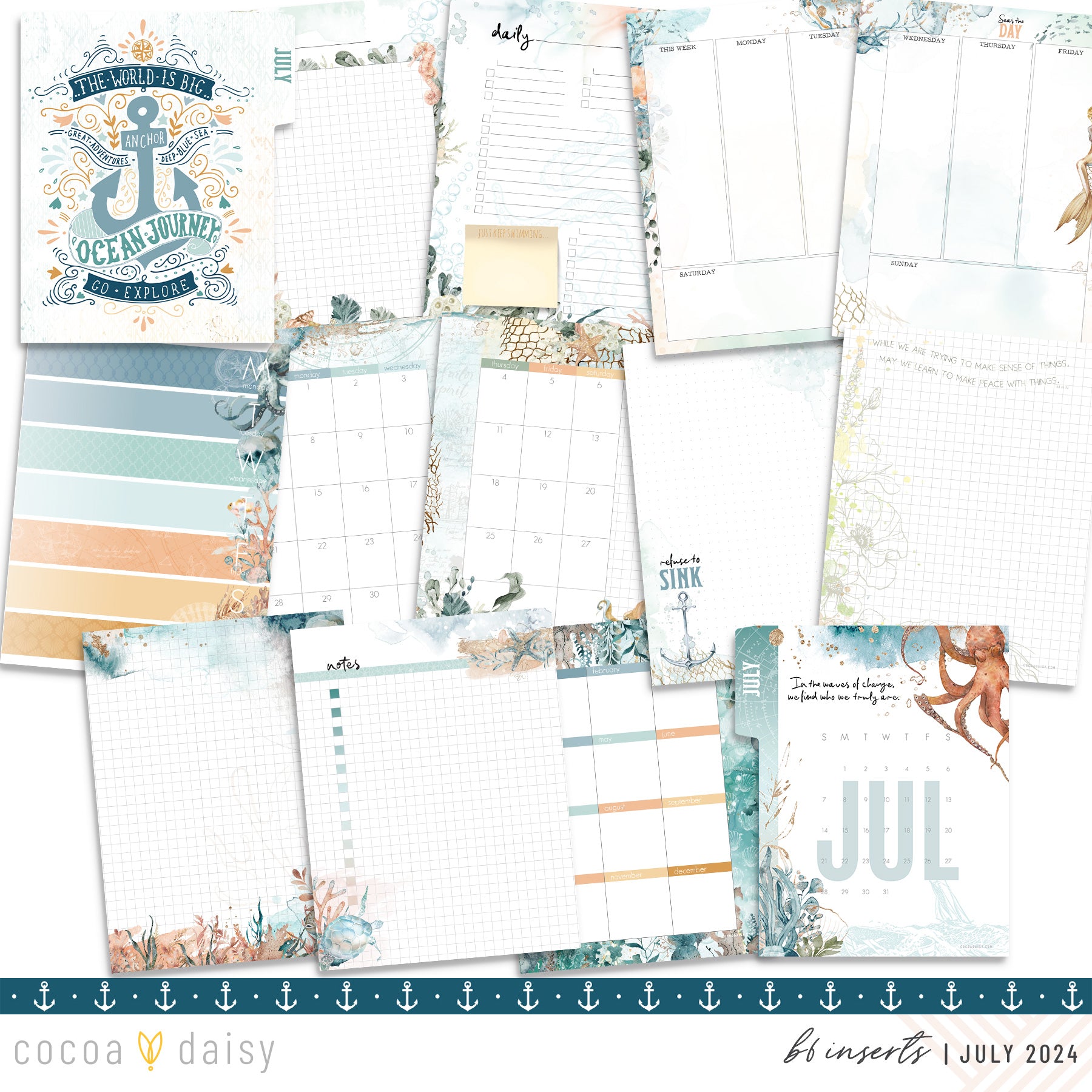 Into The Blue Inserts or notebook Only - Choose your size July 2024