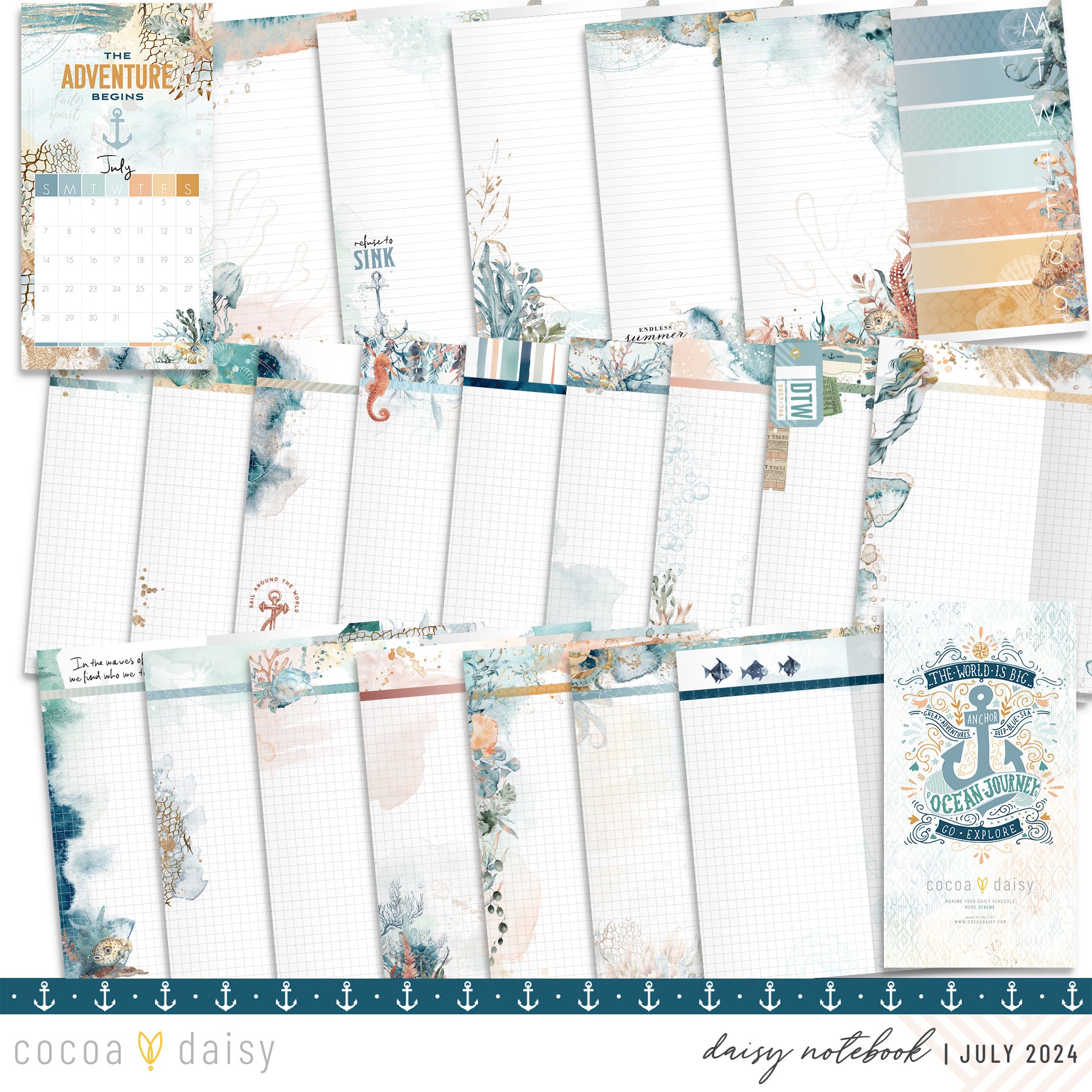 Into The Blue Inserts or notebook Only - Choose your size July 2024