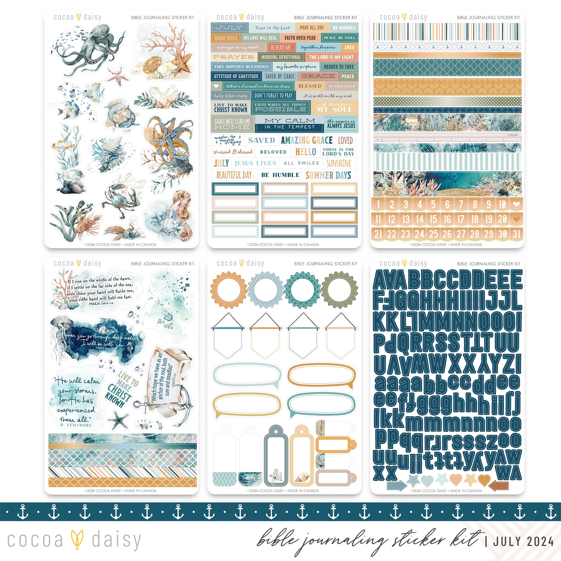 Into The Blue Bible Journaling Sticker Kit July 2024 – Cocoa Daisy