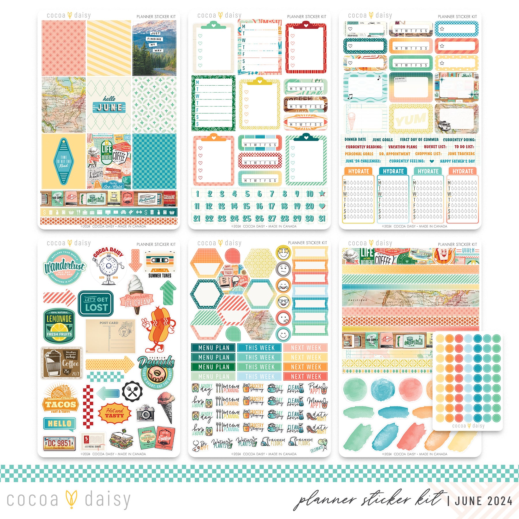 Let's Go Planner Stickers June 2024 Cocoa Daisy