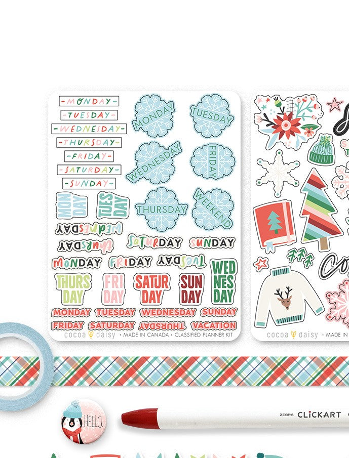 Let It Snow "Days of the Week" Stationery Sticker Sheet - December 2023