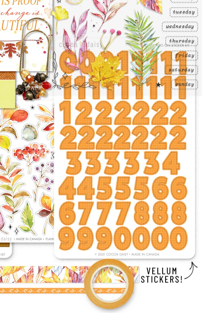 Autumn Whispers Large Vellum "Number" Sticker Sheet from the Planner Add On - October 2023