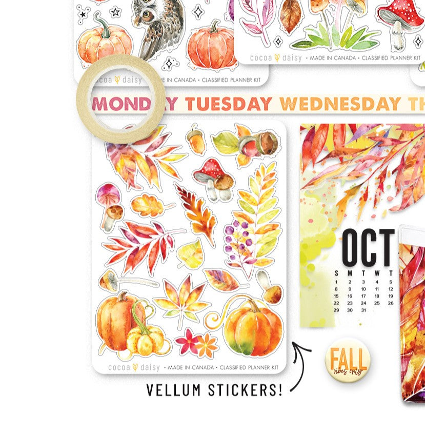 Autumn Whispers Vellum Leaf Sticker Sheet from the Classified Planner - October 2023