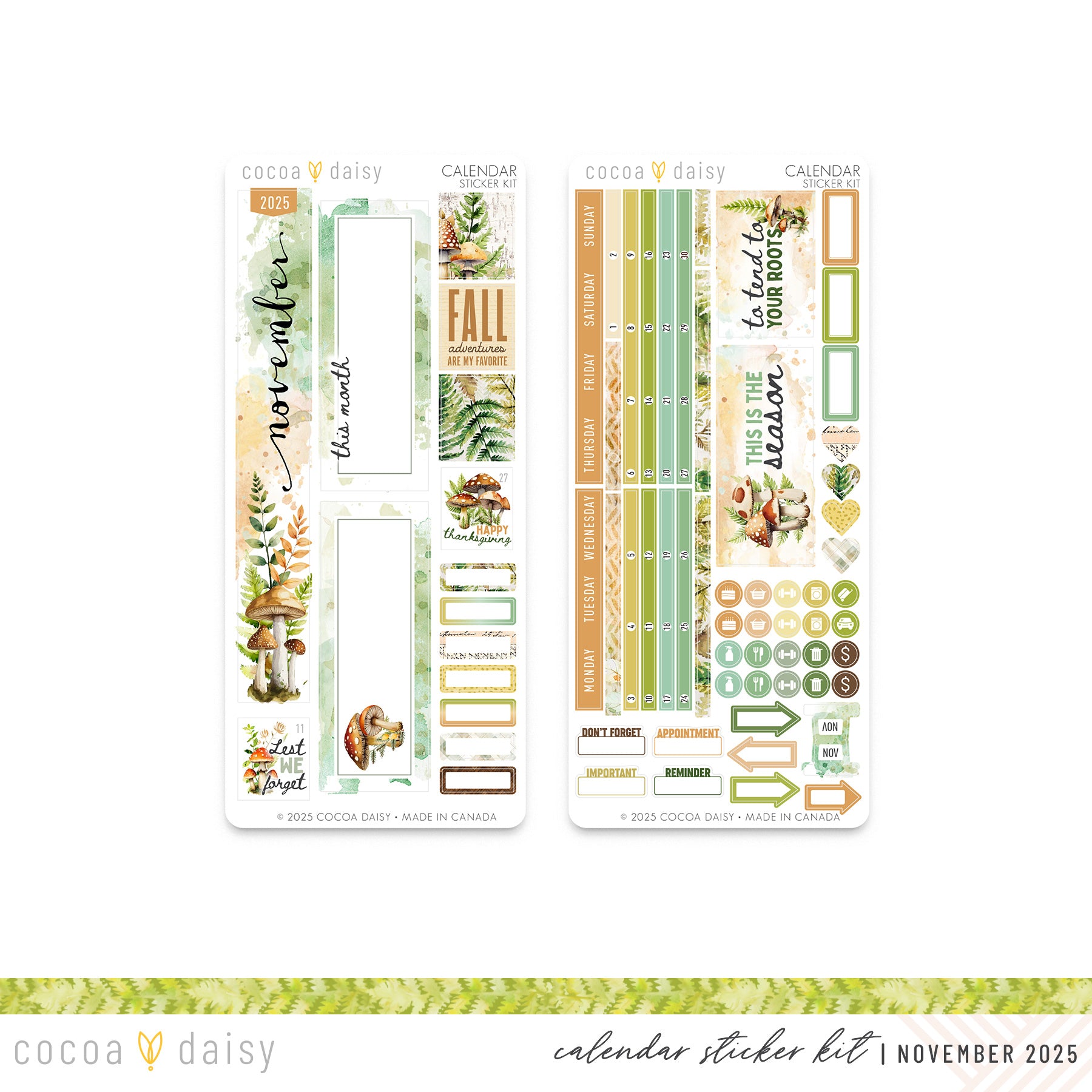Moss & Mirth Calendar Stickers for Daisy Weeks - November 2025 – Cocoa ...