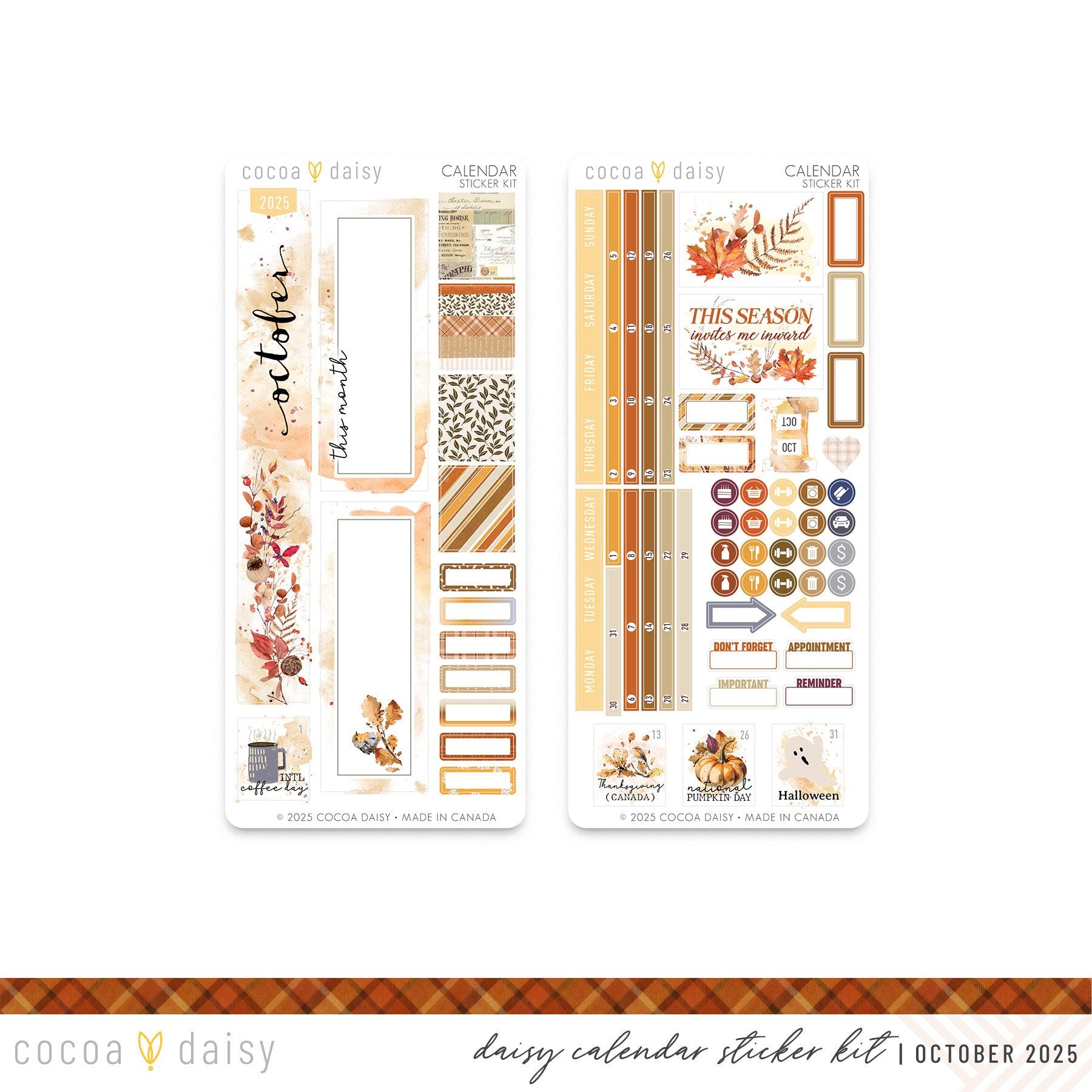 October Glow Calendar Stickers for Daisy Weeks - October 2025 – Cocoa Daisy