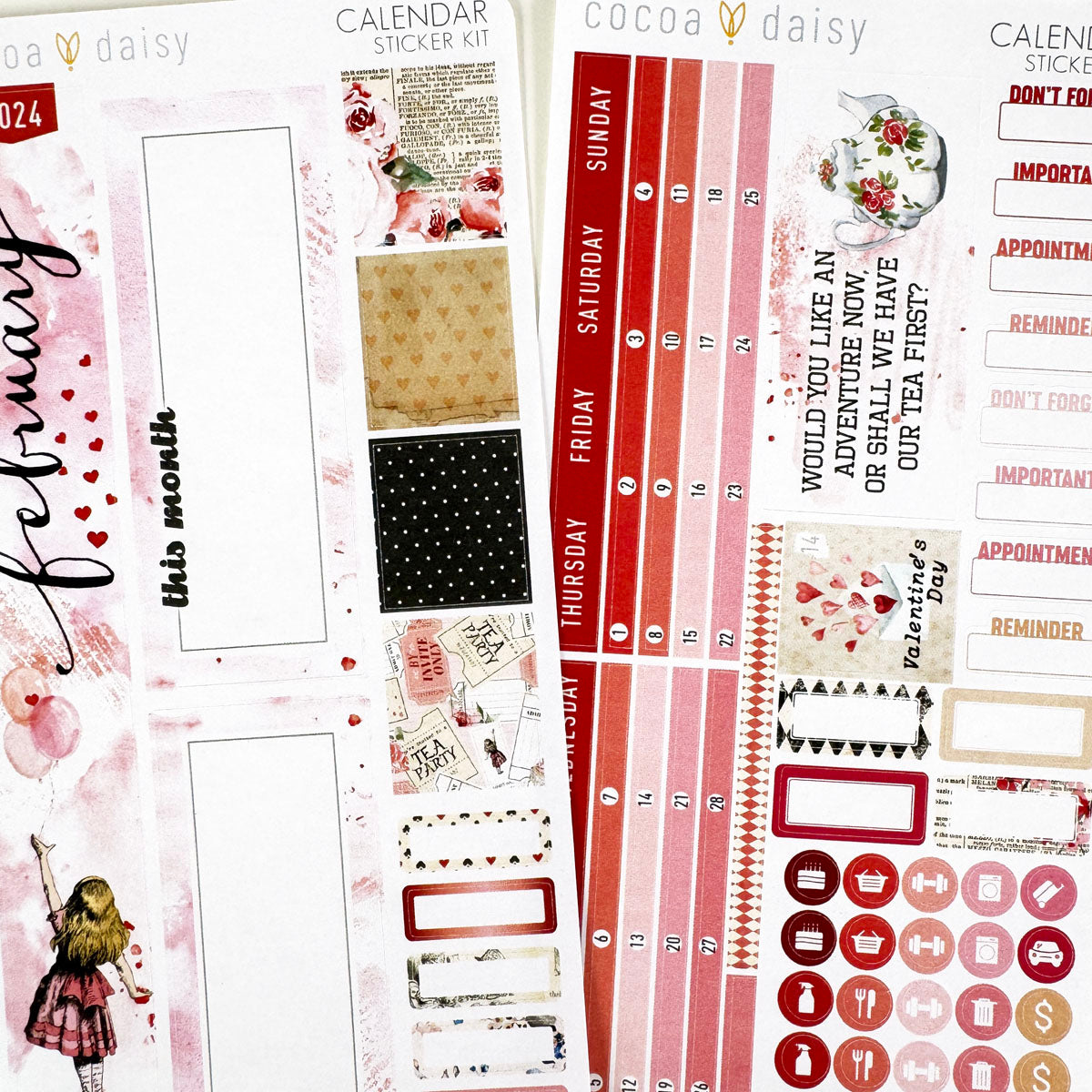 Wonderland  Calendar Stickers for Daisy Weeks February 2024