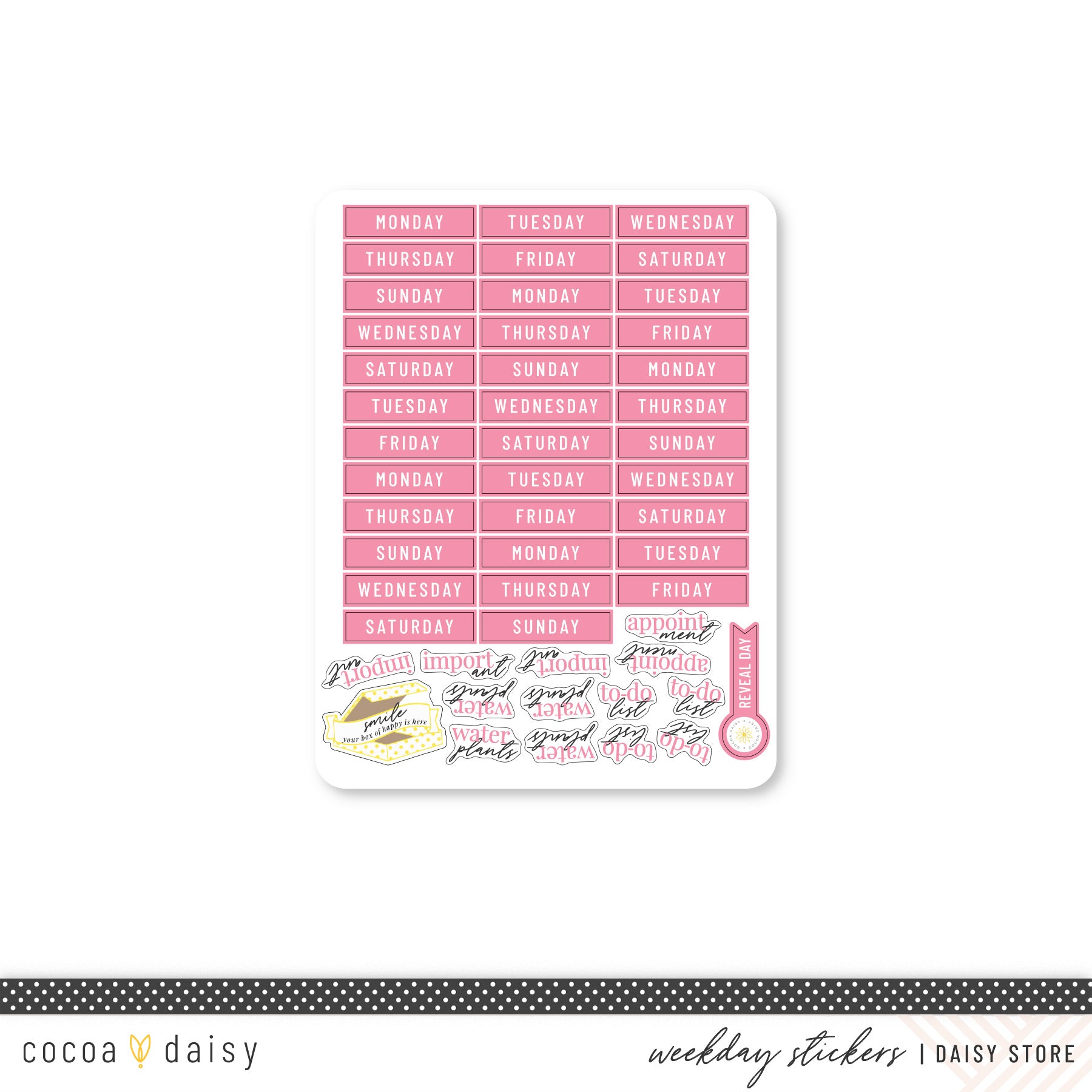 Cocoa Daisy "Weekday/Routine"  Sticker Sheet - Pink