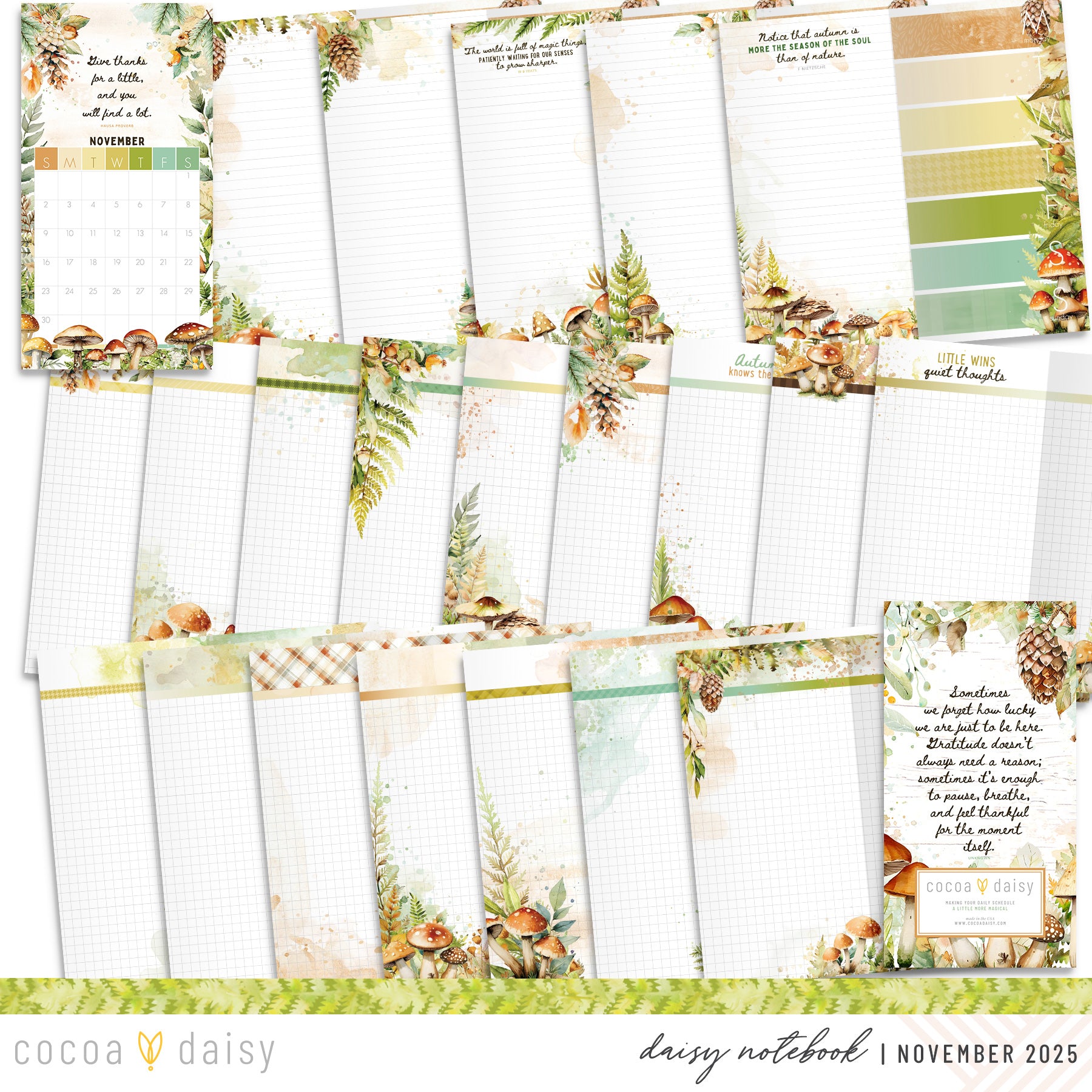 Moss & Mirth Inserts or notebook Only - Choose your size - November 2025