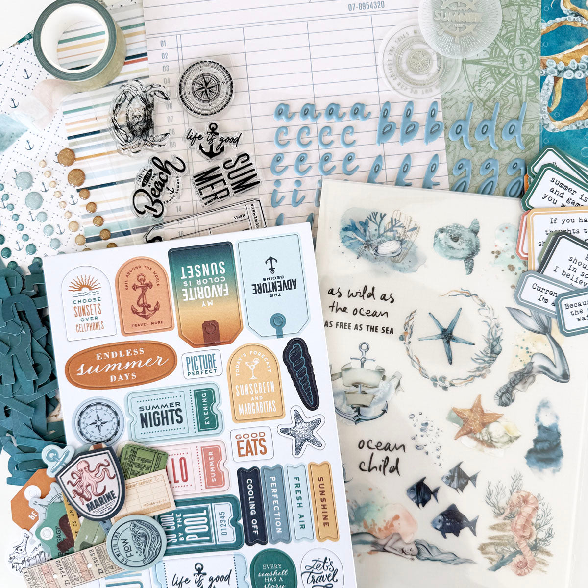Into The Blue Scrapbooking Kit - Choose Your Add On - July 2024