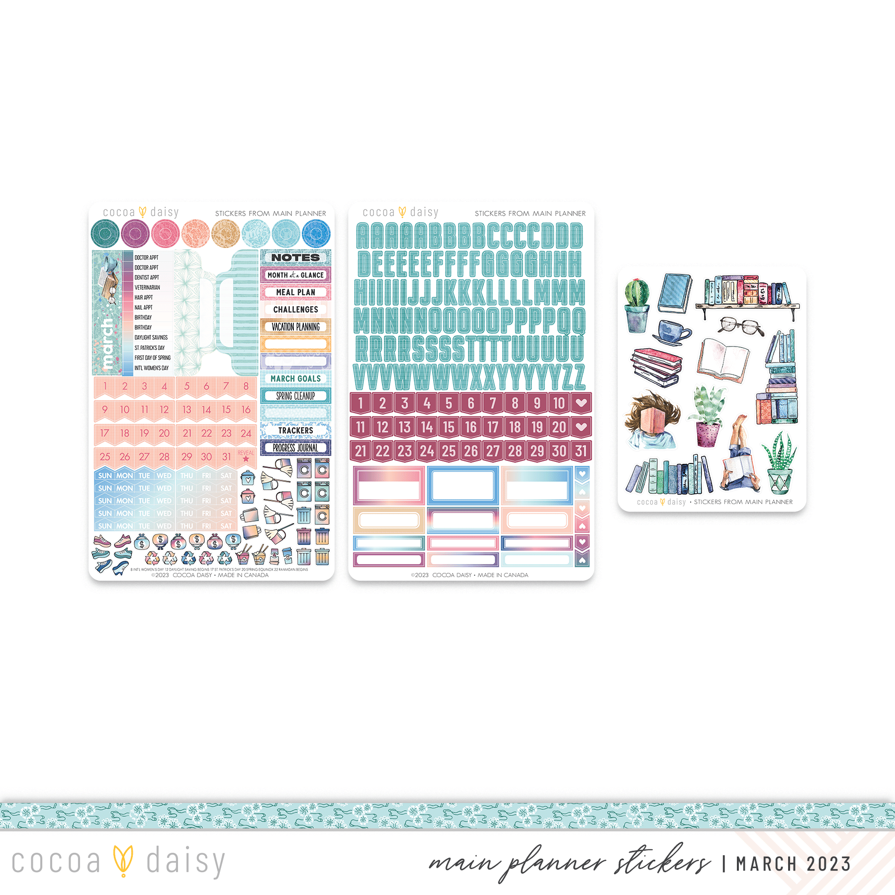Bookish Stickers from Main Planner March 2023 Cocoa Daisy