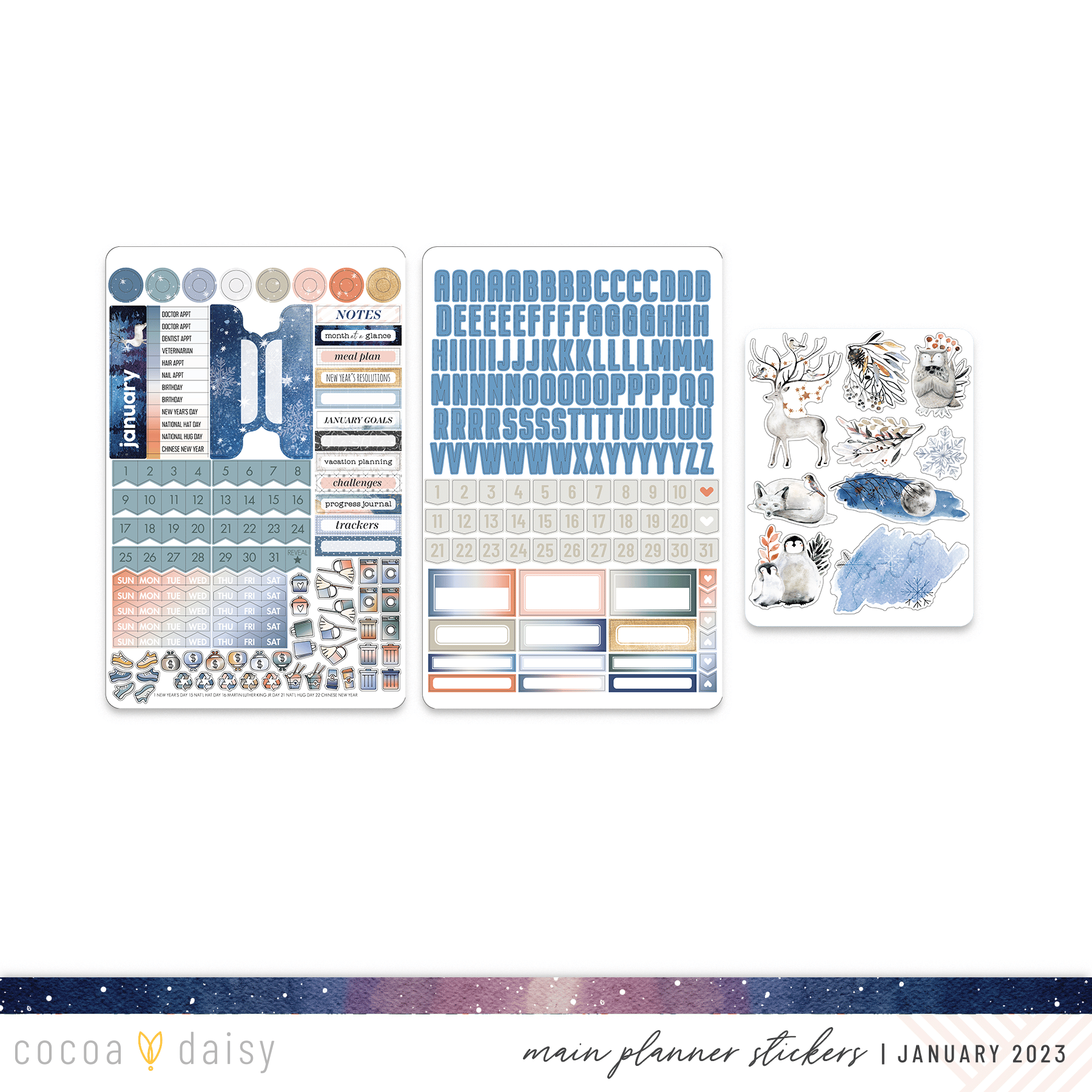 Nordic Skies Stickers from Main Planner January 2023 Cocoa Daisy