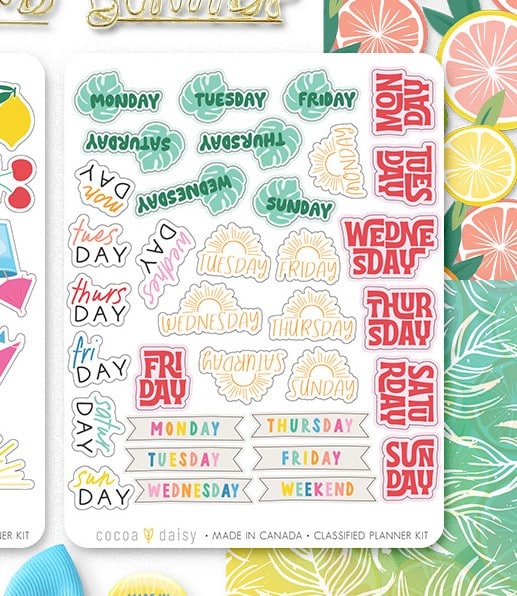 Day of the Week Stickers - Weekly Planner Stickers Sheets  Weekly planner  stickers, Sticker sheets, Planner stickers