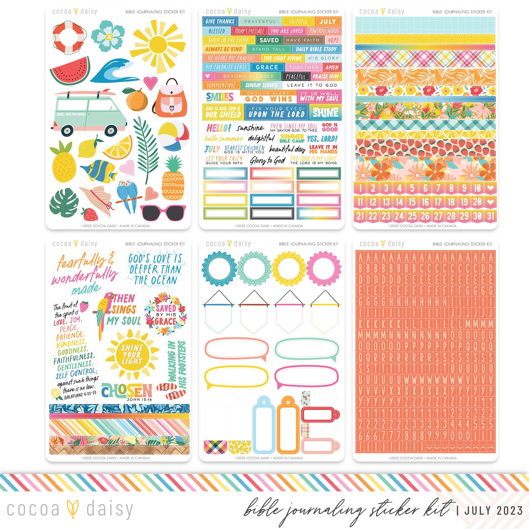 Summer journaling sticker sheet set - translucent stickers - Summer 2023