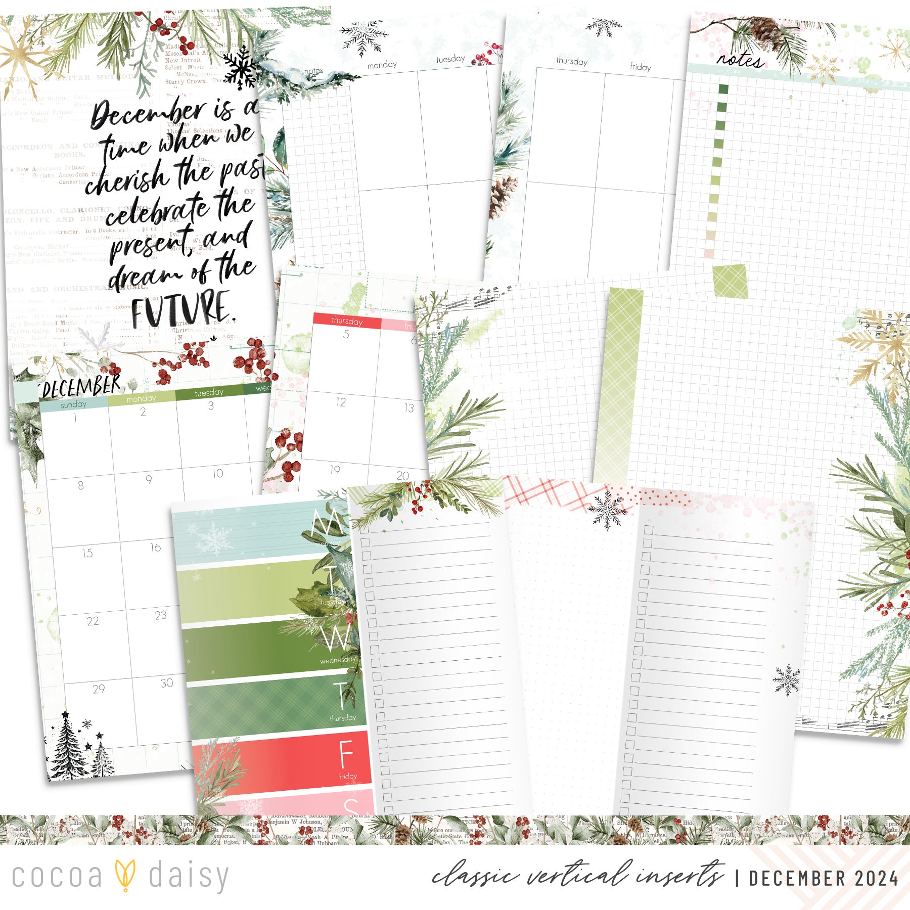 Cedar & Snow Inserts or notebook Only - Choose your size - December 2024