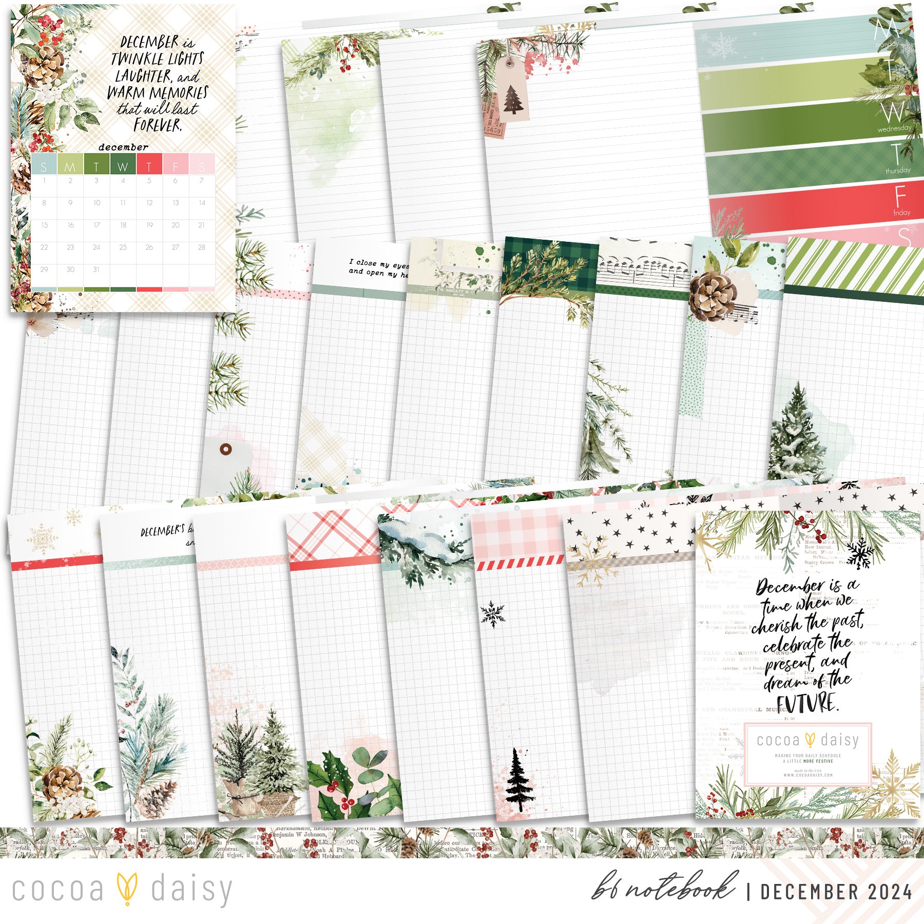 Cedar & Snow Inserts or notebook Only - Choose your size - December 2024