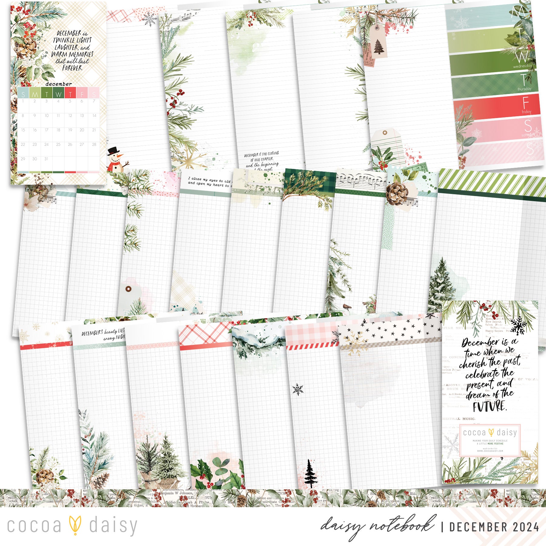 Cedar & Snow Inserts or notebook Only - Choose your size - December 2024