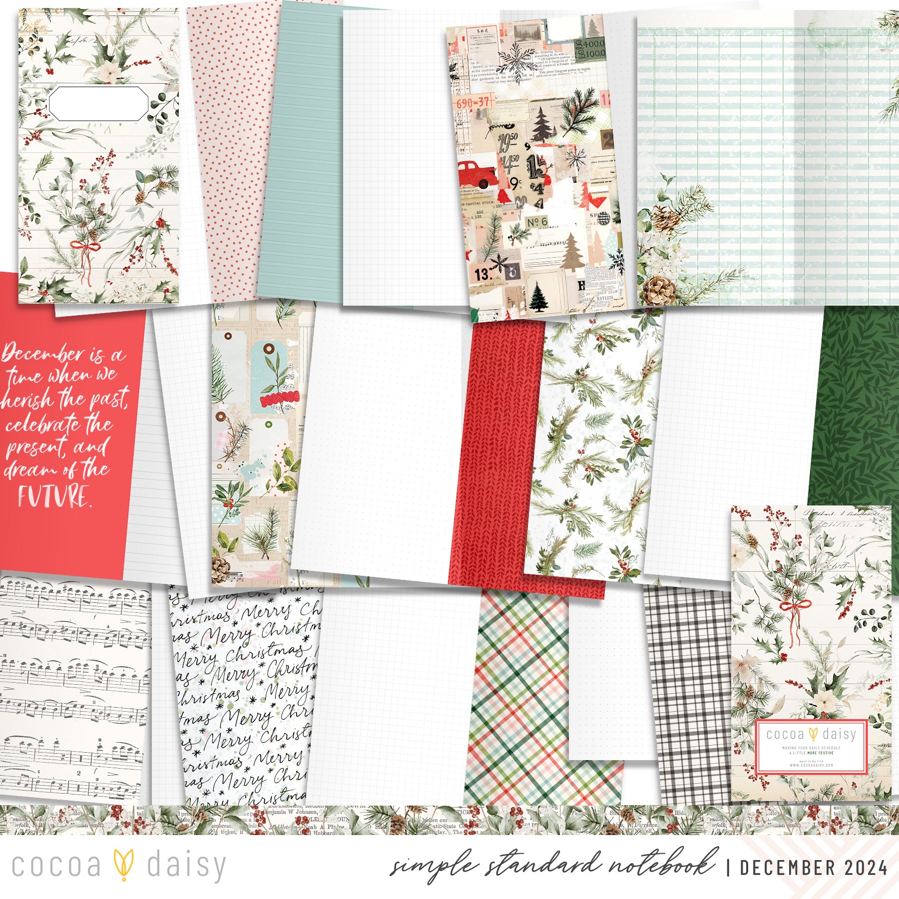 Cedar & Snow Inserts or notebook Only - Choose your size - December 2024