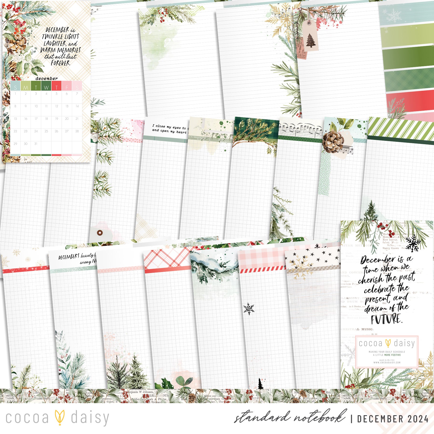 Cedar & Snow Inserts or notebook Only - Choose your size - December 2024