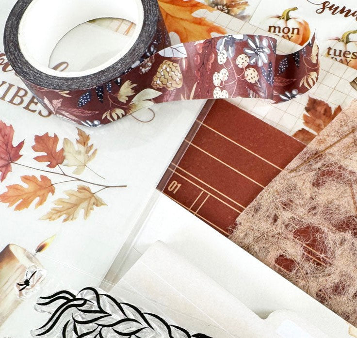 Cozy Season "Brown Floral" Deluxe Journaling Kit Washi - October 2024