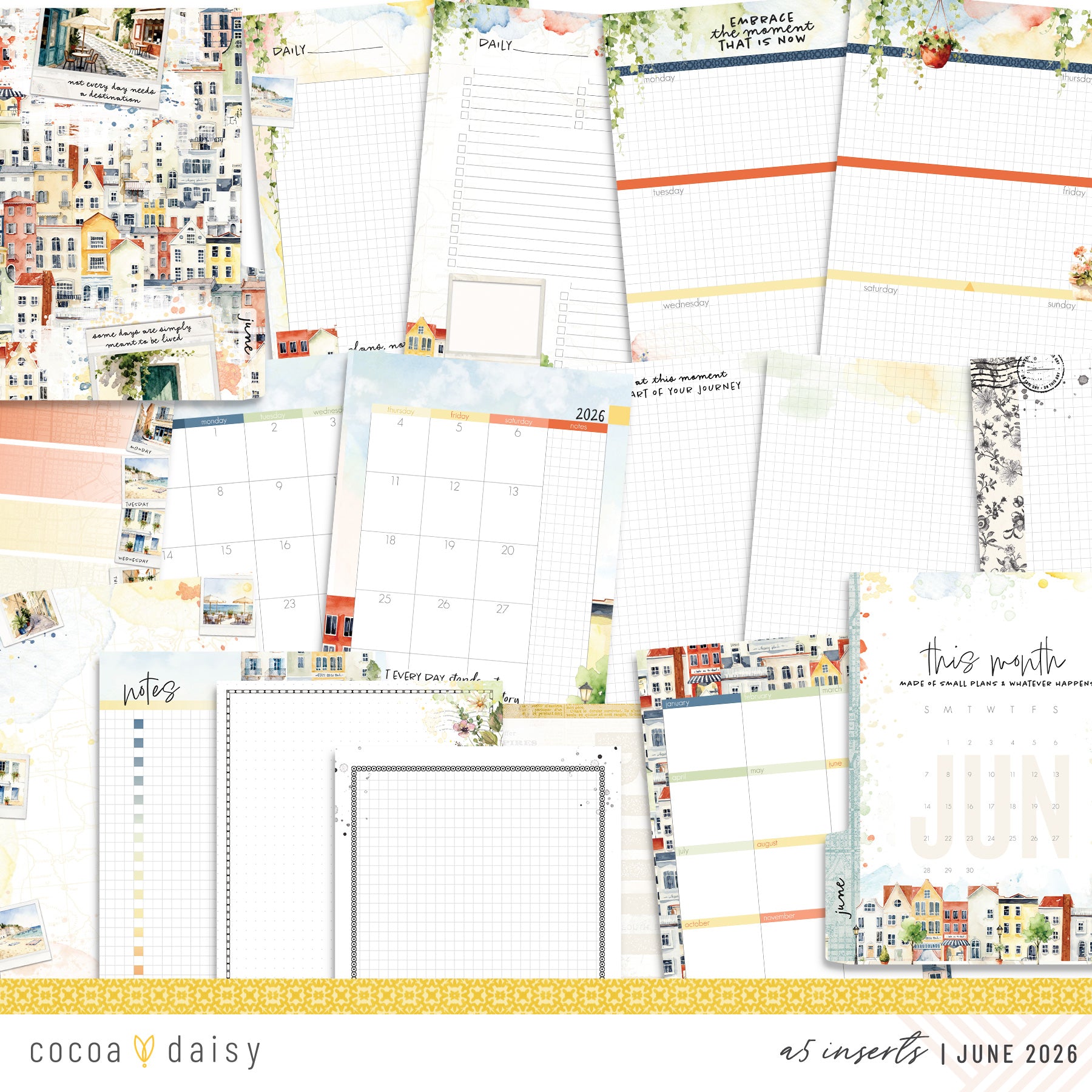 Summer Avenue Inserts or notebook Only - Choose your size - June 2026