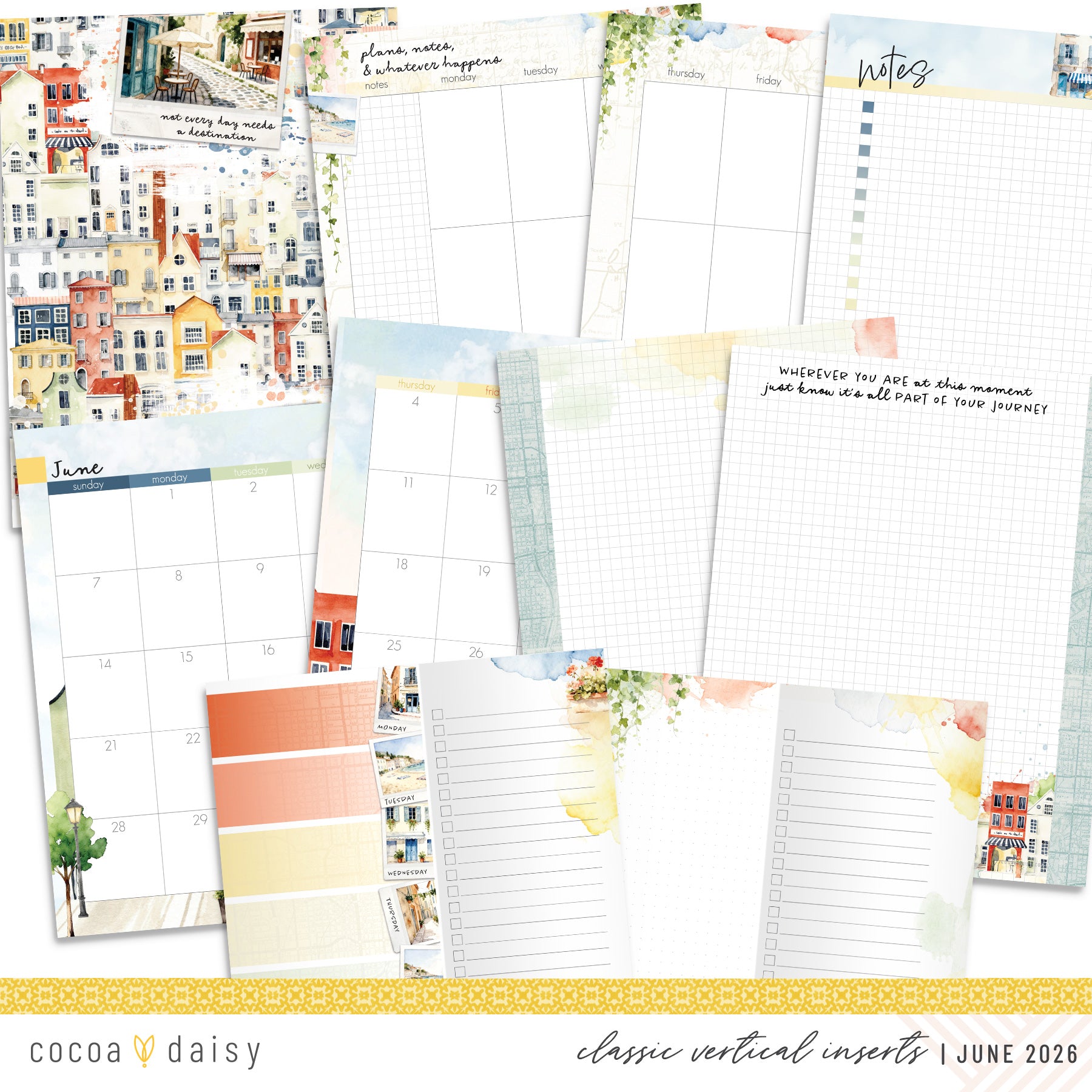 Summer Avenue Inserts or notebook Only - Choose your size - June 2026
