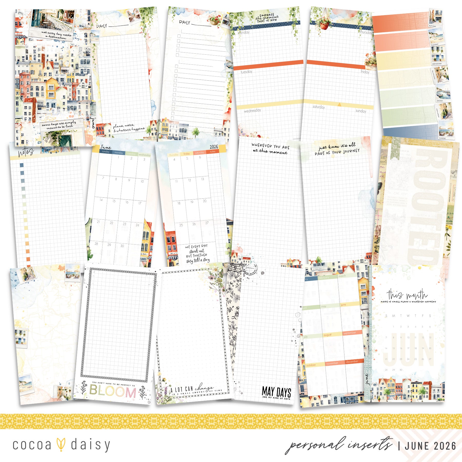 Summer Avenue Inserts or notebook Only - Choose your size - June 2026