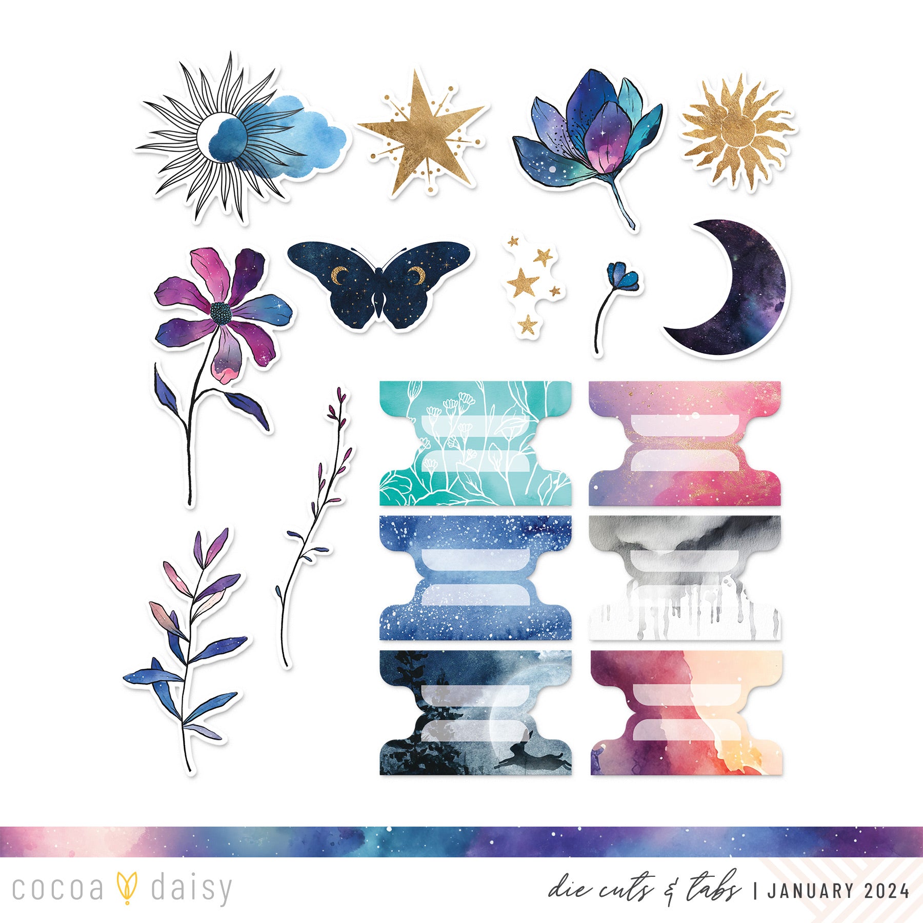 Silent Moon Main Planner Die Cuts and Tabs -January 2024