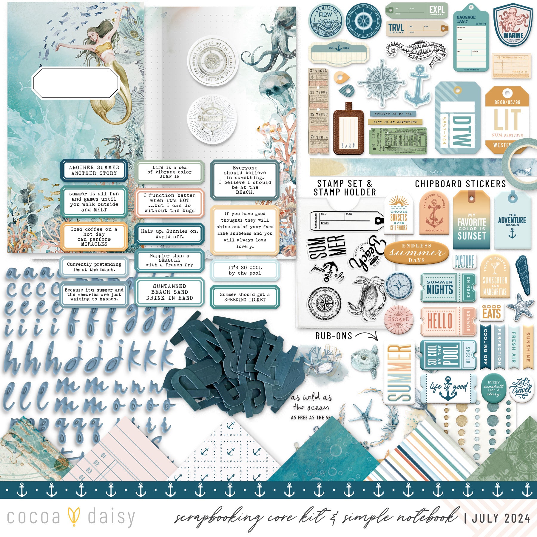 Into The Blue Scrapbooking Kit - Choose Your Add On - July 2024