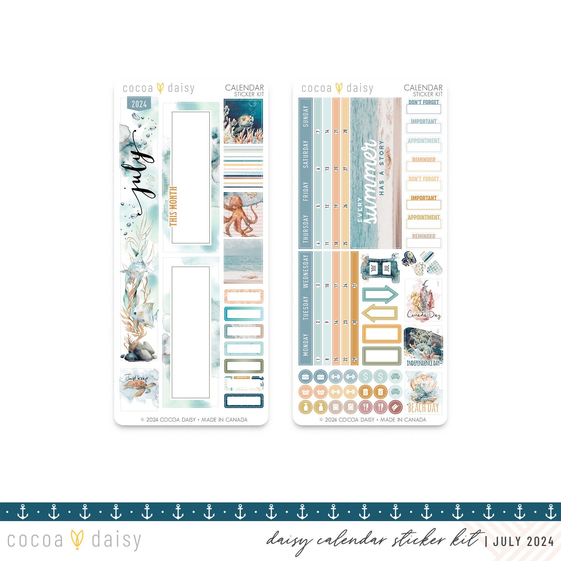 Into The Blue Calendar Stickers for Daisy Weeks July 2024