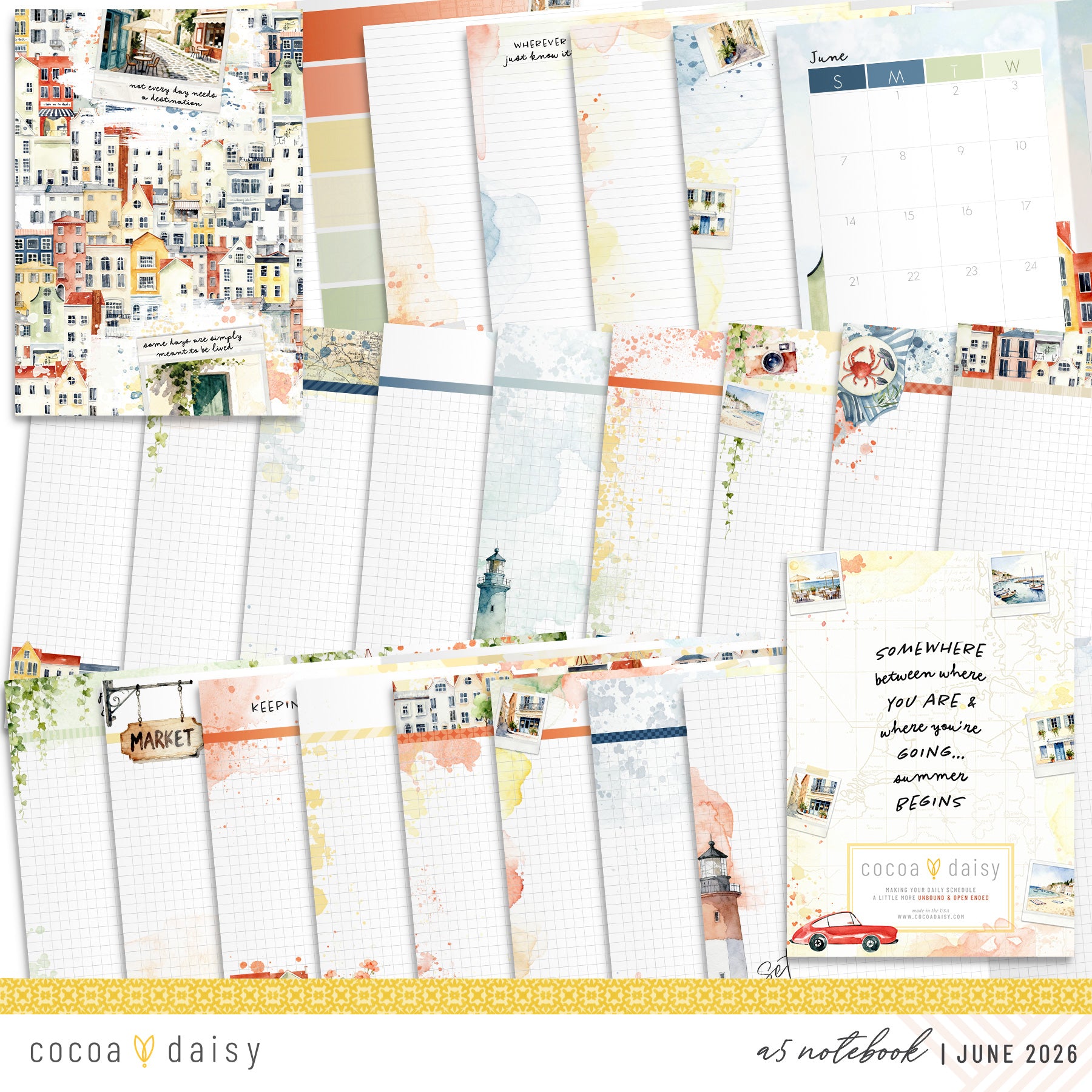 Summer Avenue Inserts or notebook Only - Choose your size - June 2026