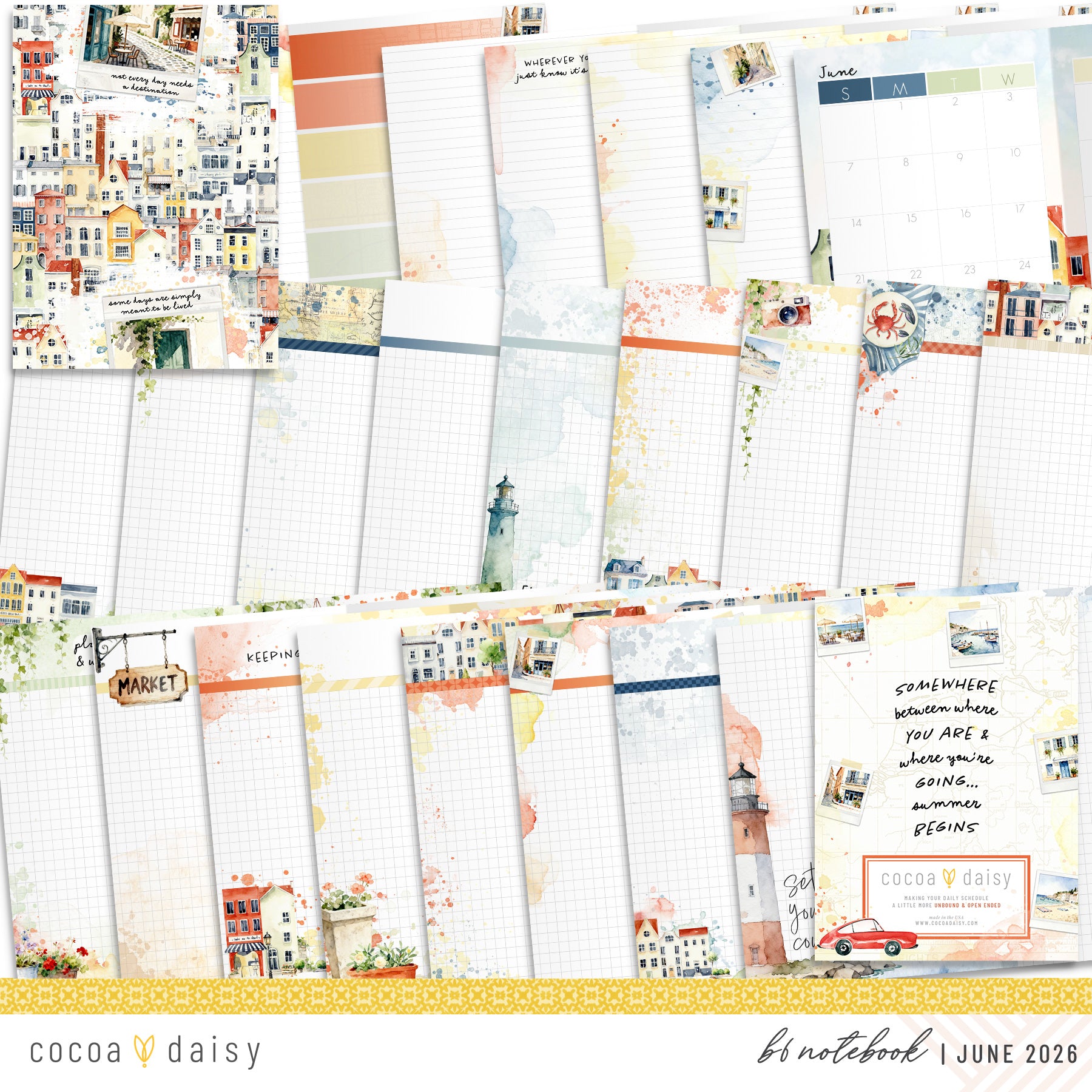Summer Avenue Inserts or notebook Only - Choose your size - June 2026