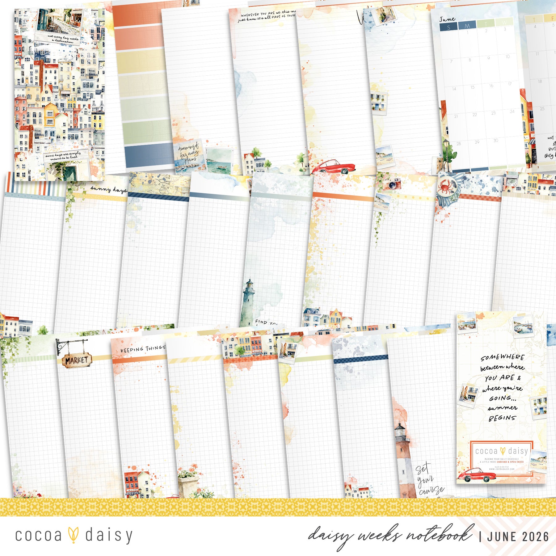 Summer Avenue Inserts or notebook Only - Choose your size - June 2026