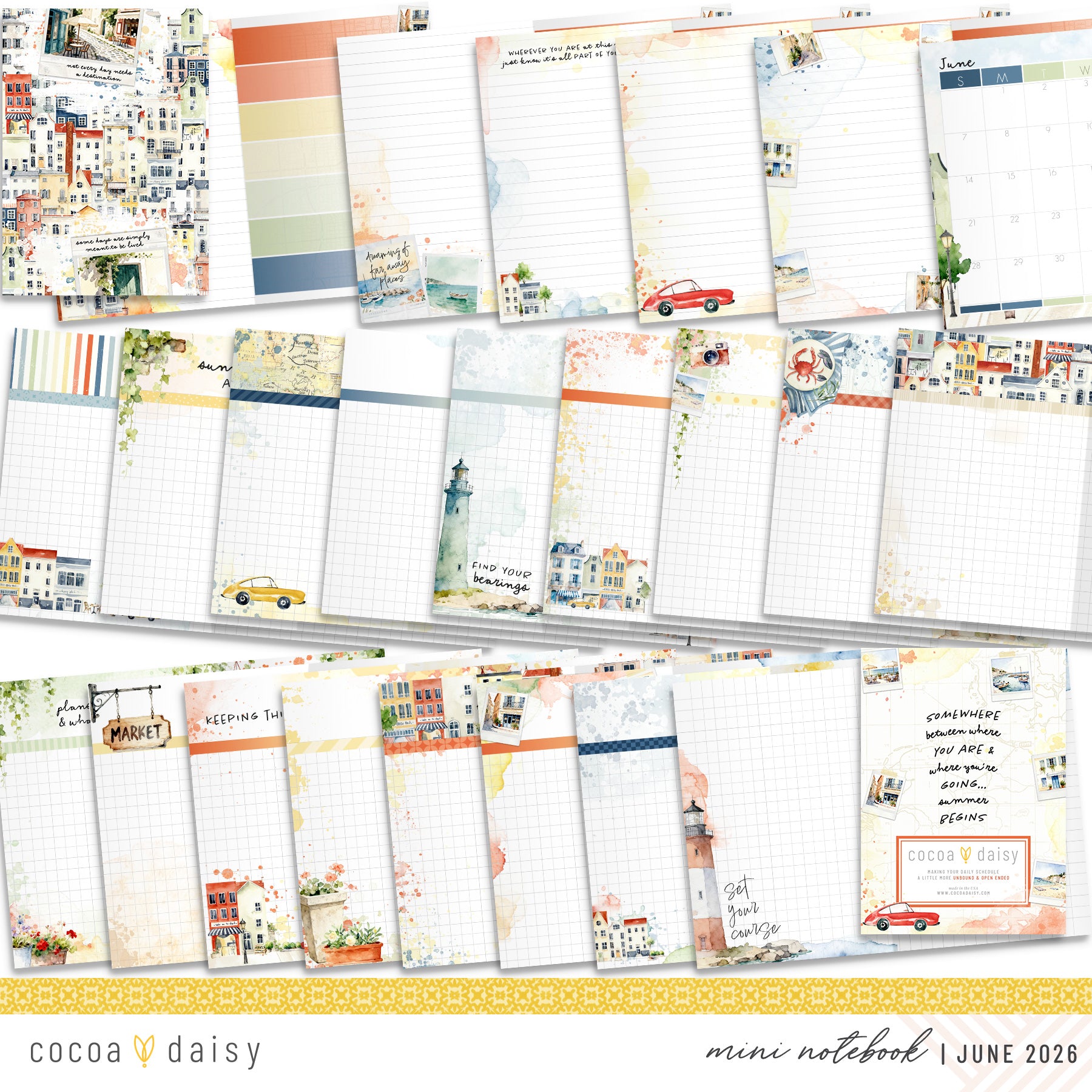 Summer Avenue Inserts or notebook Only - Choose your size - June 2026