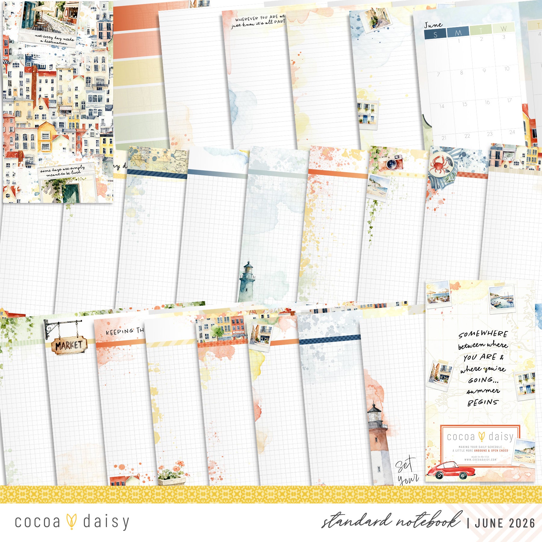 Summer Avenue Inserts or notebook Only - Choose your size - June 2026