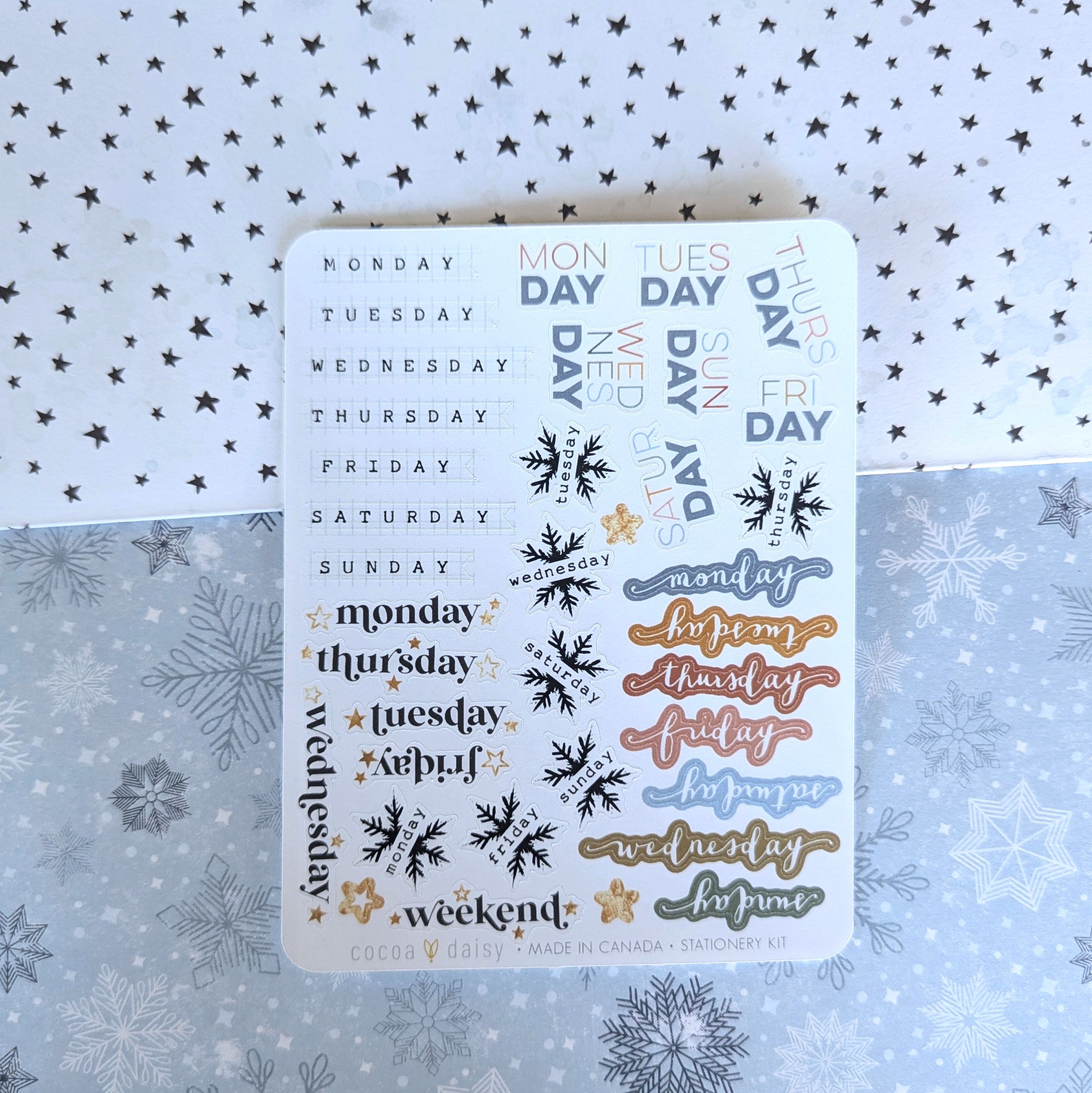 Nordic Nights "Day of the Week" Stationery Kit Sticker Sheet - January 2025